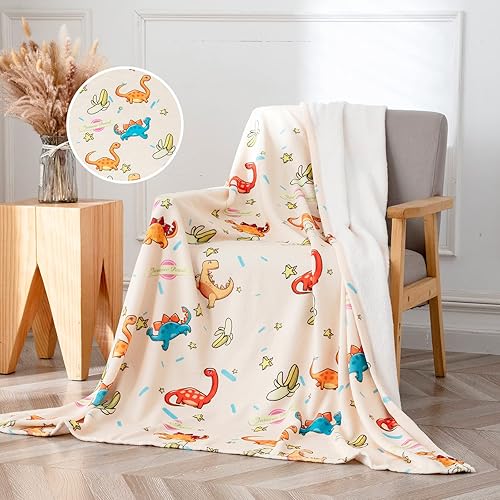 zeqpze Manta de dinosaurio, manta ligera de vellón con lindos animales de dinosaurio para niños, manta de franela súper suave, sábana cálida