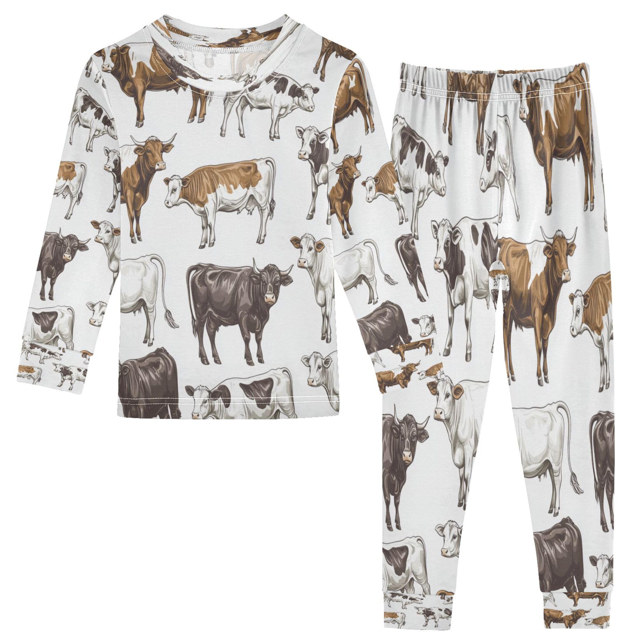 Vozoza Vintage Cows Calves Pajama Sets Long Sleeve Top with Pants Cotton Soft Sleepwear 2 Piece Pjs Set Size 3T