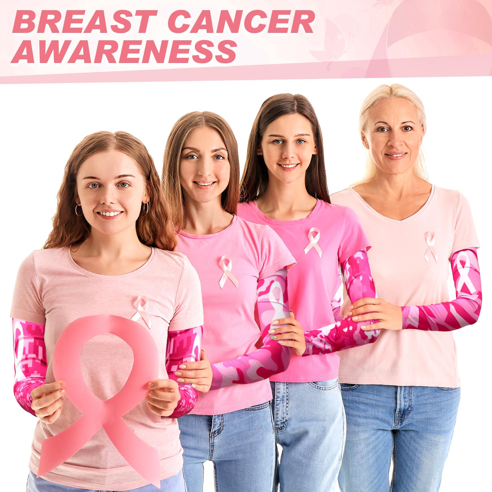 Xtinmee 24 pares de mangas de compresión para concienciación sobre el cáncer de mama, mangas de compresión para hombres y mujeres