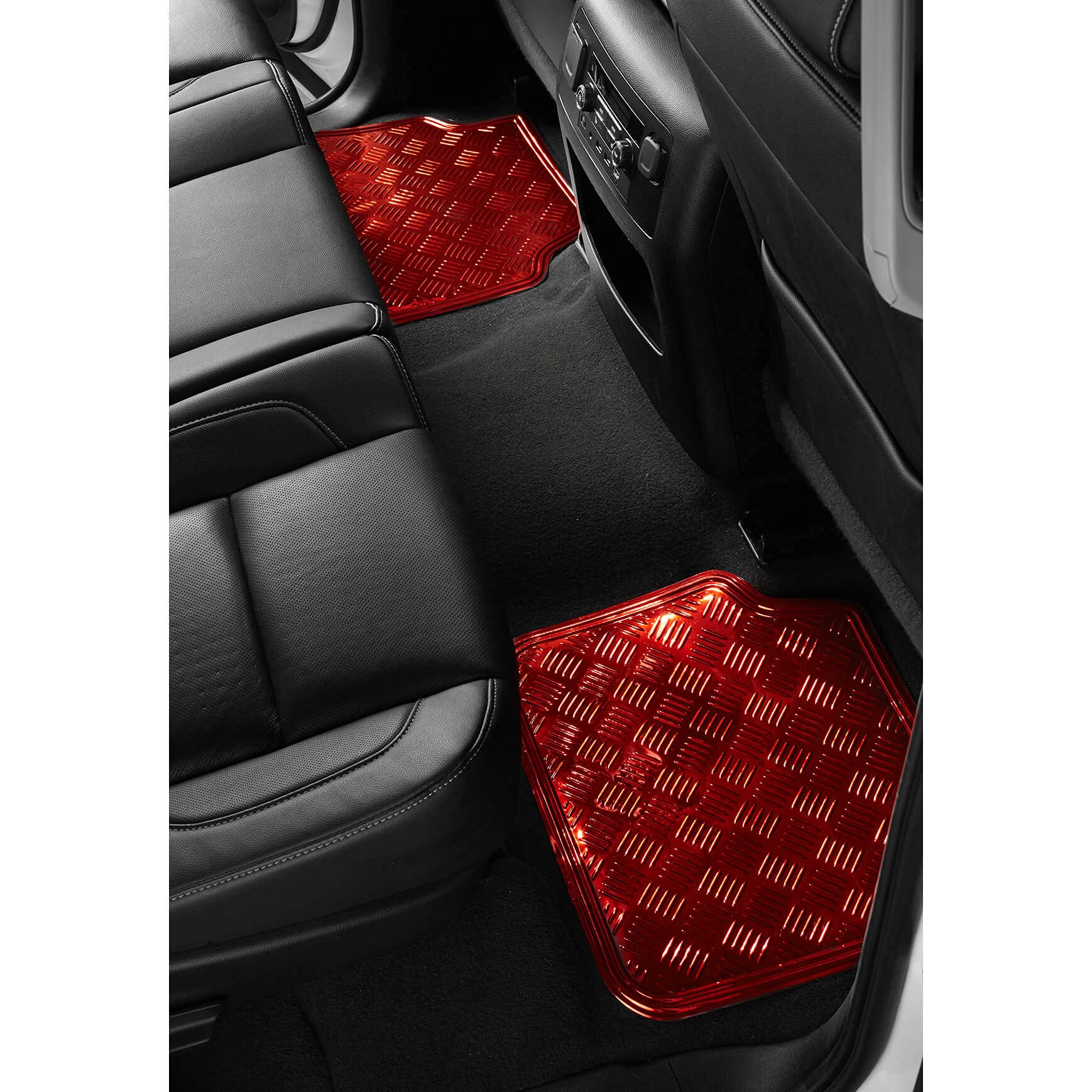 S SUMEX Alfombrillas de Coche Diseño Metálico, 4 Piezas 2 Delanteras y 2 Traseras, SUV, Furgonetas, Coches Alfombrillas de Protección para Todo Tipo de Clima de Alta Resistencia, Acabado Rojo