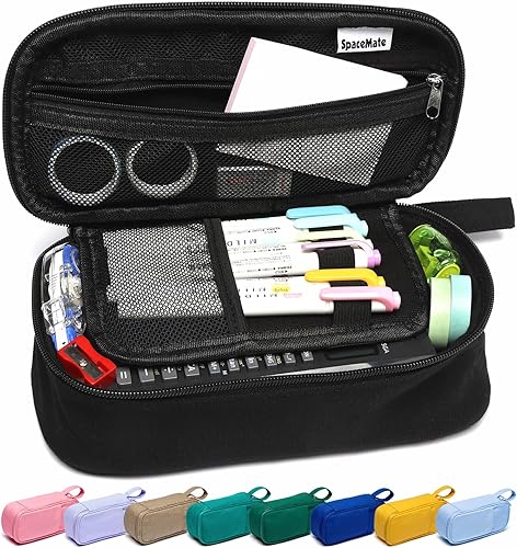 SPACEMATE Estuche de lona resistente para lápices, con capacidad para 50 a 100 lápices, estuche estético de gran capacidad, suministros escolares