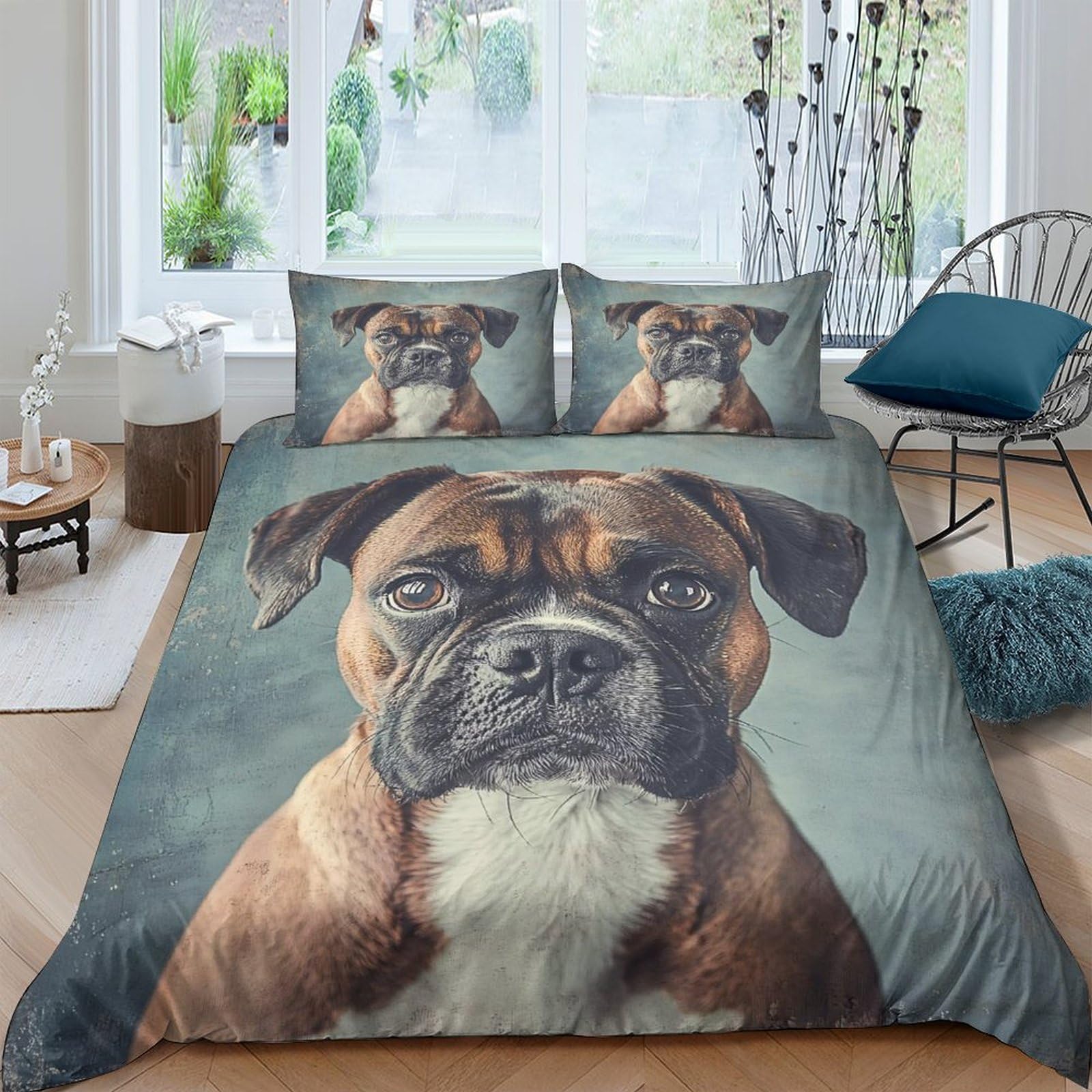Ctjqhvkz Style-7 3D Printed Boxer Dog Fitted Sheet Microfiber Brown Pet Portrait Mattress Cover For Bedroom Guest Room Dorm Dustproof Washable Single（135X200cm）