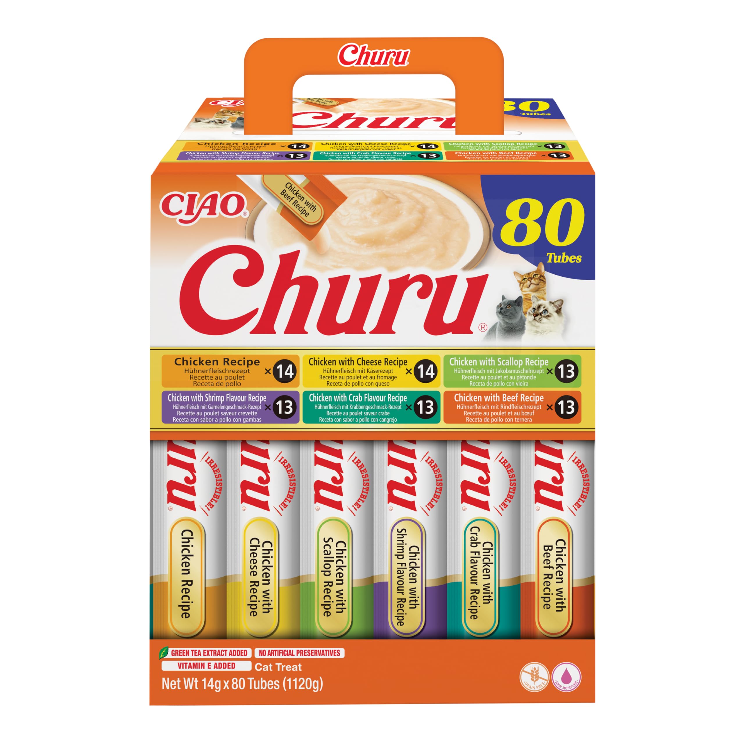 INABA Churu Cat Treat - Chicken Variety Box - 1 Pack (80 x 14g total) / Soft & Creamy Cat Treat, Delicious & Healthy Snack, Lickable Sticks, Purée Food Topper, Natural, Grain Free