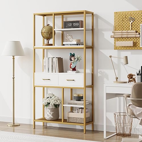 Miniatura 7 de BOTLOG Estantería alta con almacenamiento, estantería grande de madera de 6 niveles para dormitorio y sala de estar, color blanco