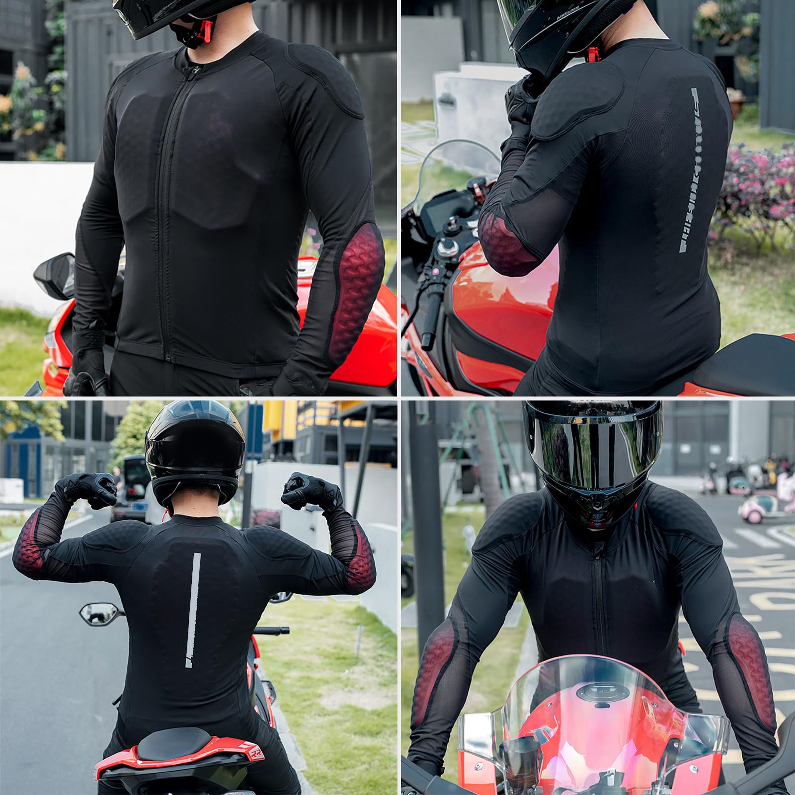 Maglia Protettiva Da Moto Uomo E Donna - Strato Base Con Protezioni Rimovibili Certificate CE - Armatura Traspirante Ideale Per Turismo Uso Urbano E Guida Su Strada,Black-S