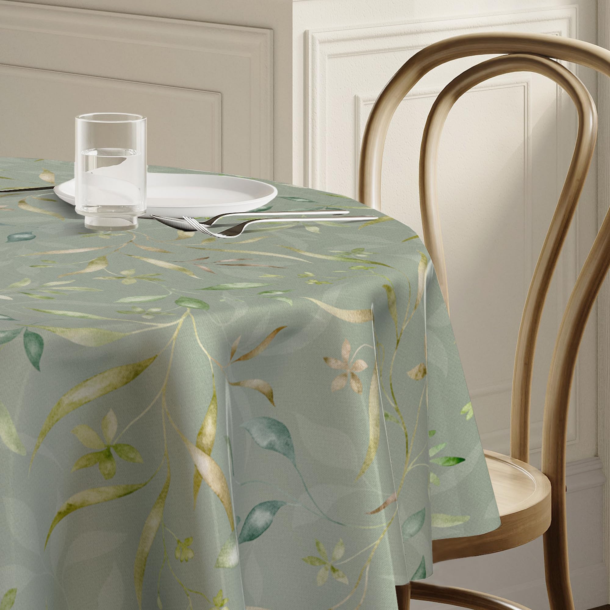 Home Direct Green Stain Resistant Spill Proof Water Repellent Round Fabric Tablecloth Table Cover Table Cloth 180Cm 70" Sage