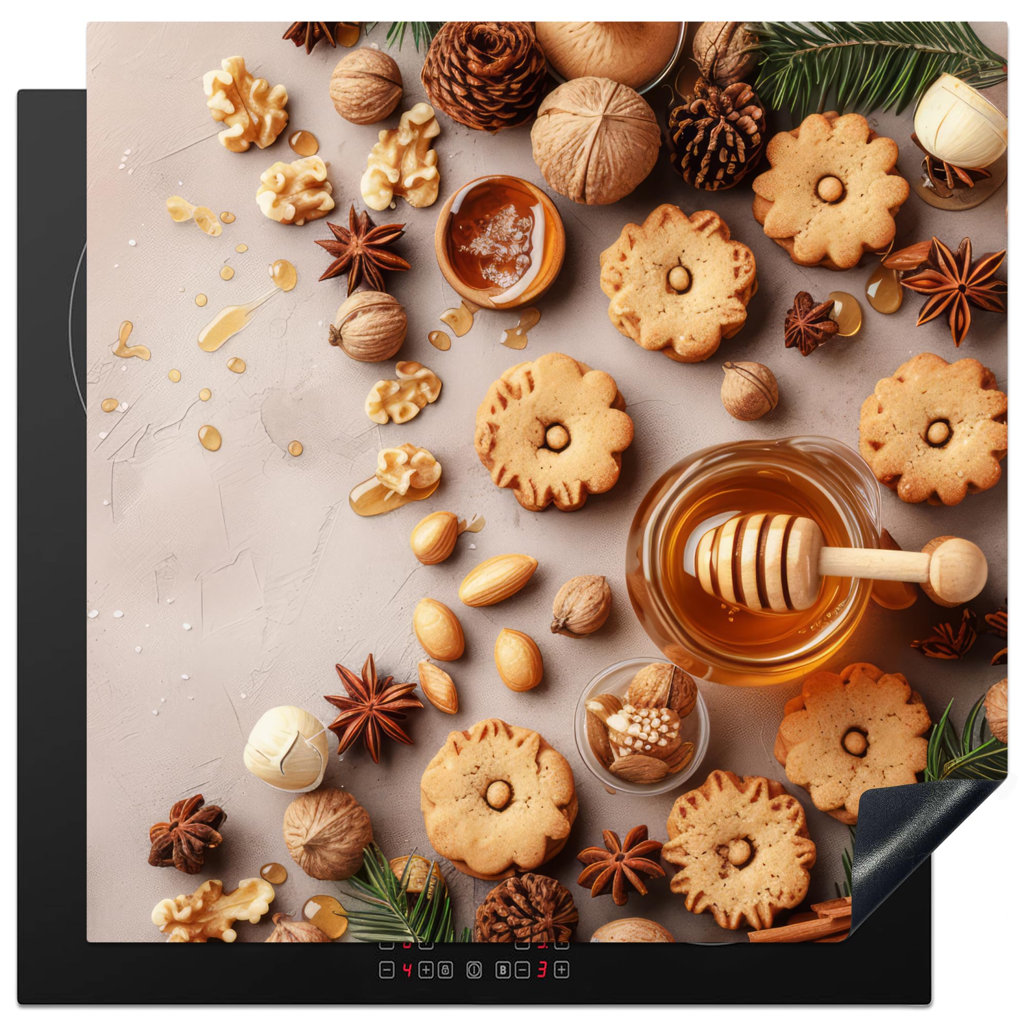 KitchenYeah© Induction Hob Cover Protector Mat 30.7"x30.7" / 78x78 cm Kitchen Universal Ceramic Covers for Electric Cookers Vinyl Honey - Biscuits - Concrete - Autumn