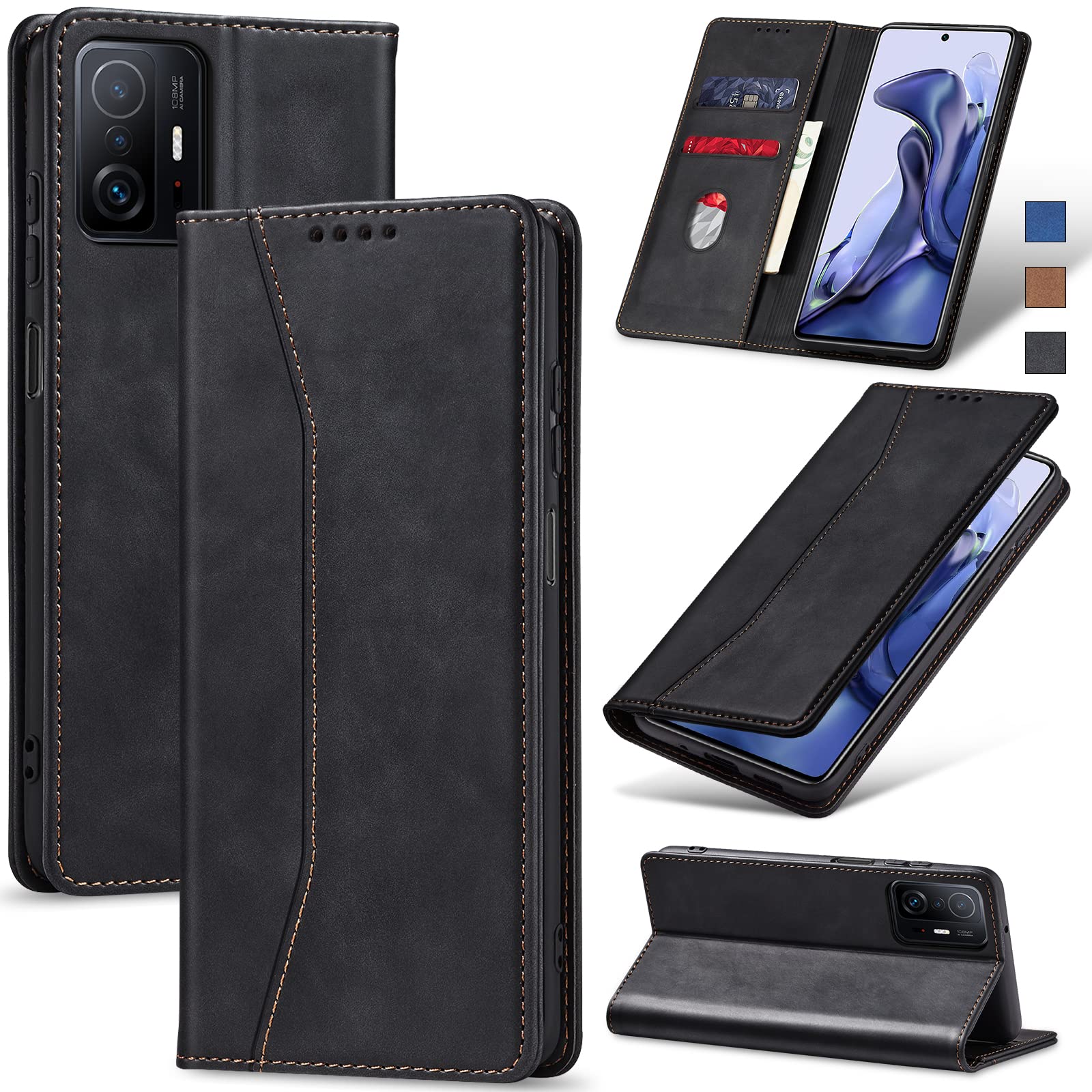 Jasonyu Cover per Xiaomi Mi 11T 5G/ Mi 11T Pro 5G Flip Custodia in Pelle PU, Cover a Libro Portafoglio, Funzione Supporto, Magnetica, Slot Schede, TPU Bumper Caso Custodia per Mi 11T