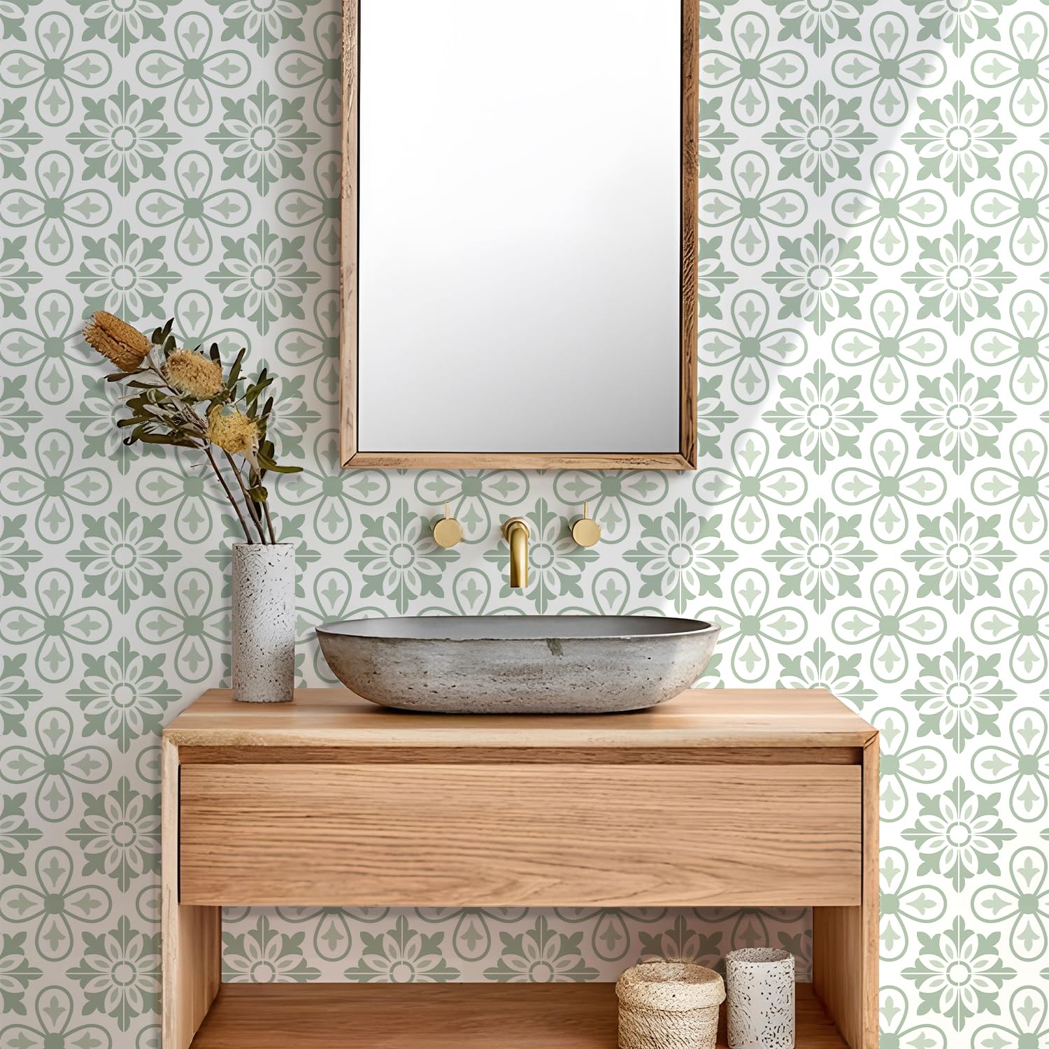 Alwayspon 25PcsX20cm/8inch Tile Sticker, Sage Green Self Adhesive Stick on Tiles Transfer Sticker for Bathroom Kitchen, Splashback for Cooker, Peel and Stick Adhesive Vinyl Wall Tiles Sticker