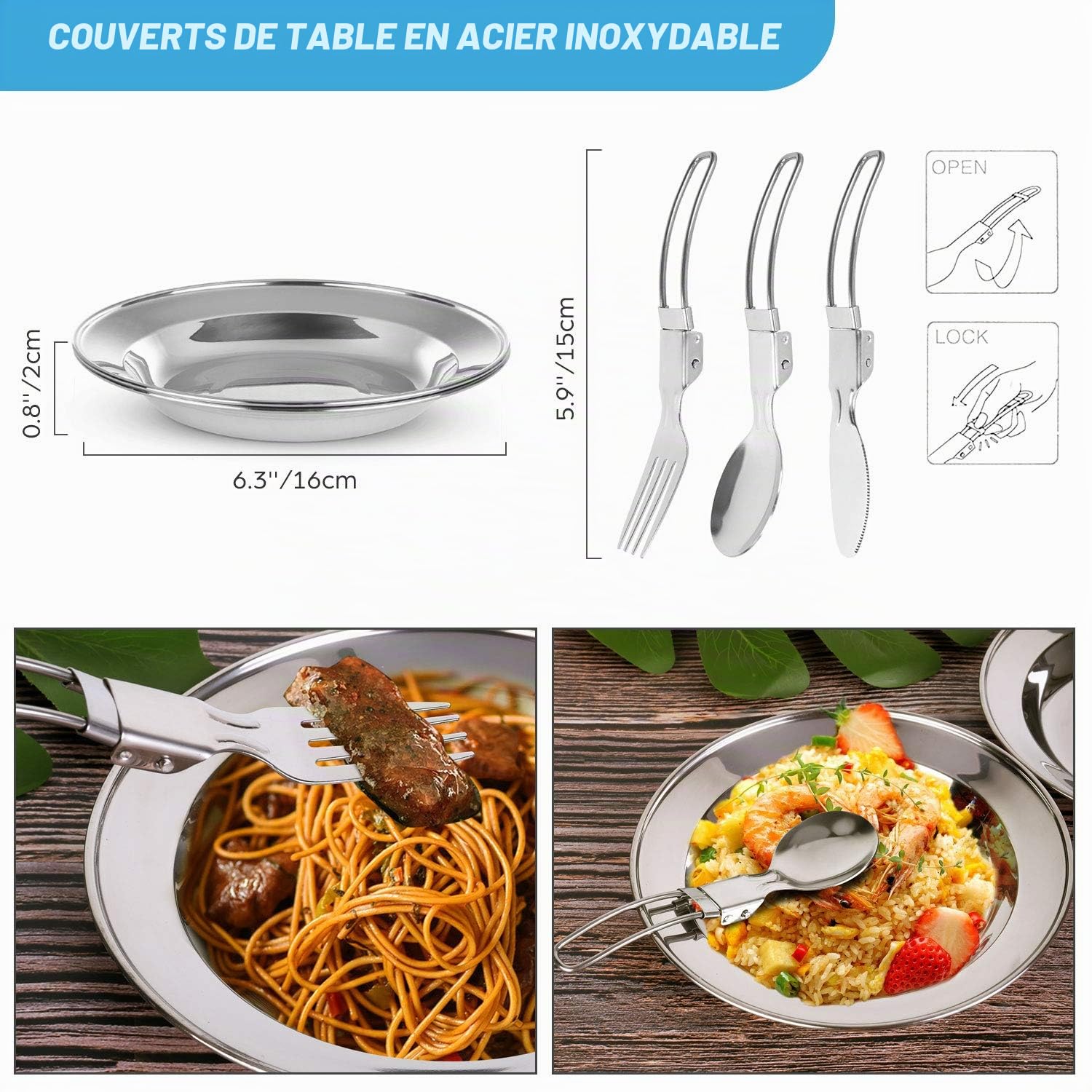 Odoland Lot de casseroles de Camping avec casseroles et poêle à Couverts pliants, crevettes pour 1 à 2 Personnes légères et compactes pour Camping, randonnée, Pique-Nique, randonnée