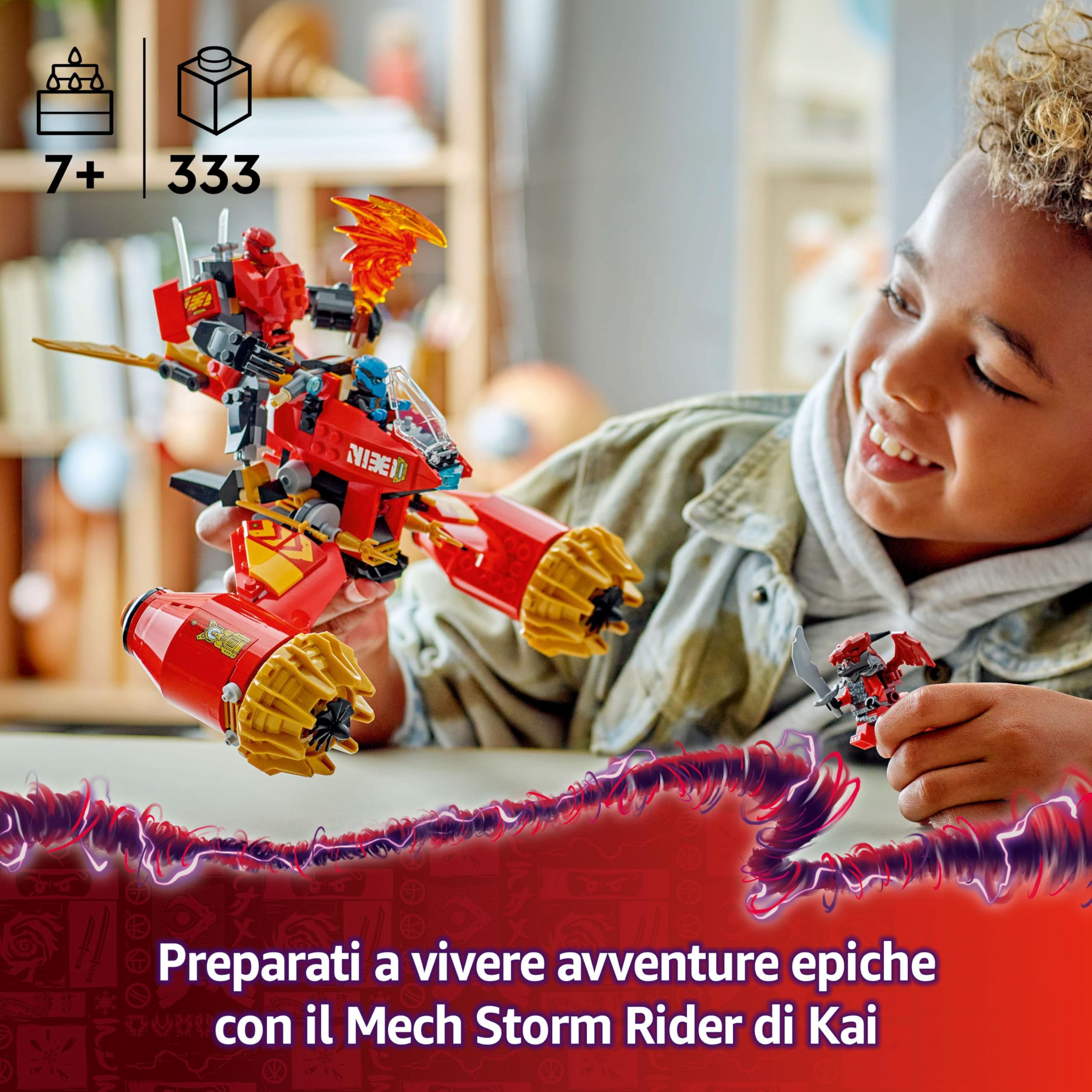 LEGO NINJAGO Mech Storm Rider di Kai - 2 Veicoli Trasformabili in Figura Snodabile e Moto Giocattolo, Set con 3 Minifigure e Armi, Giochi per Bambini e Bambine da 7 Anni da La Rivolta dei Draghi 71830