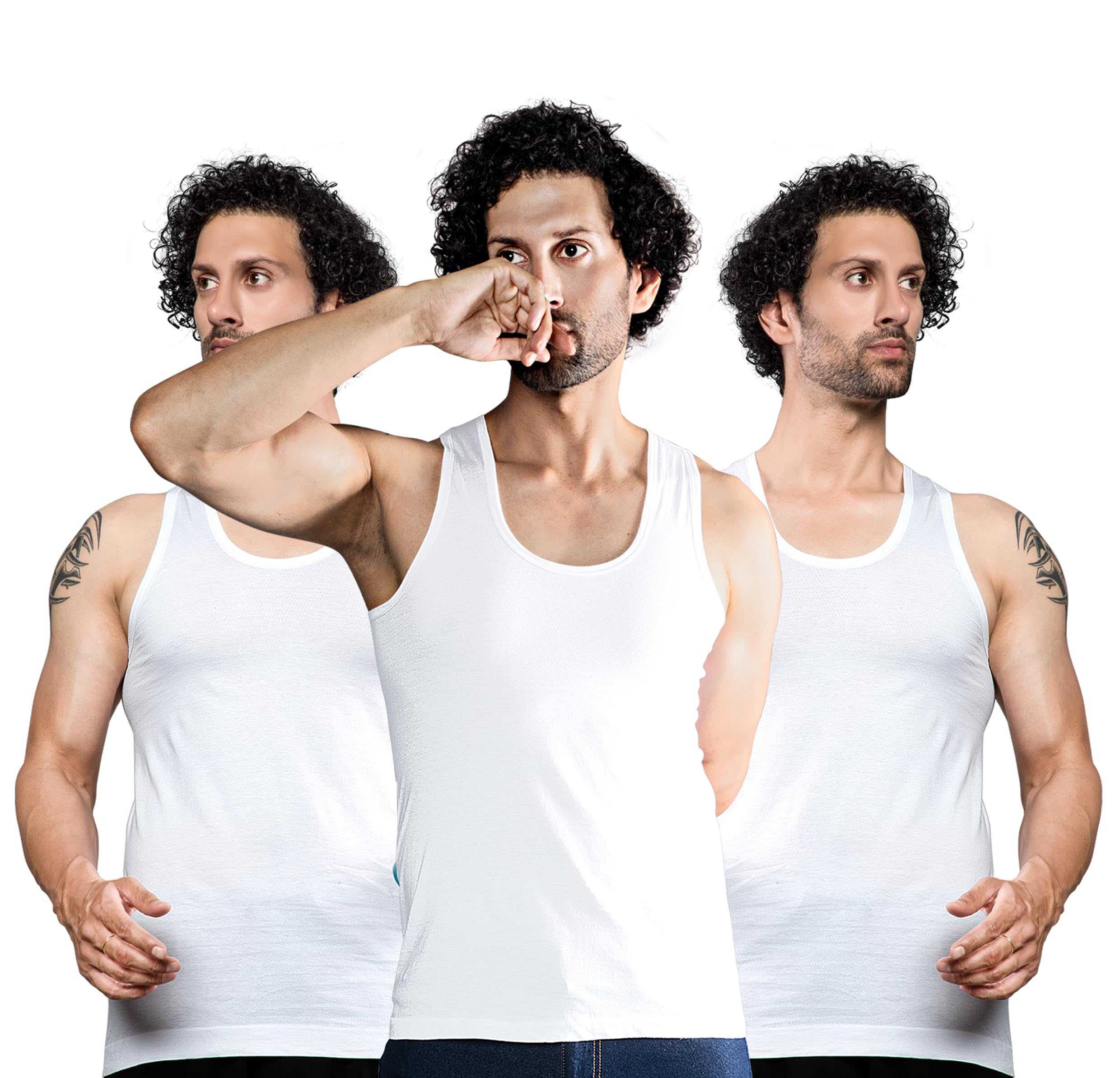 COOLD Men's Vest | 100% Cotton Fabric, Sleeveless, Square Neck, Retro Style | Slim Fit | Breathable and Comfortable Innerwear | Easy Tuck Design for All-Day Wear | Pack of 3