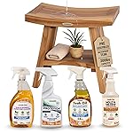 EcoDecors Serenity Teak Wood Shower Bench, 18, Fully Assembled + 4 Pack Teak Care Bundle