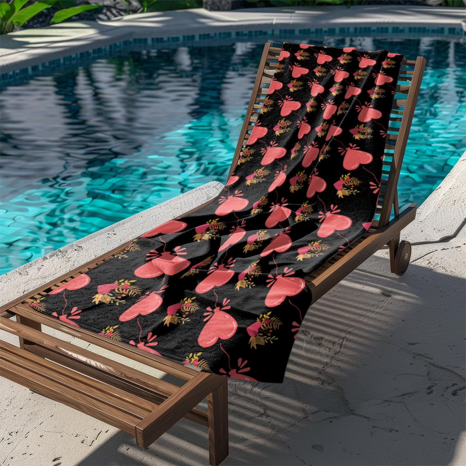 Fouta PlageCœurs Noirs Roses Modèle Surdimensionné avec Diverses Tailles, Respirante et Portable, Parfaite pour Voyages Sorties Piscine et Usage Extérieur Quotidien 90x160 cm
