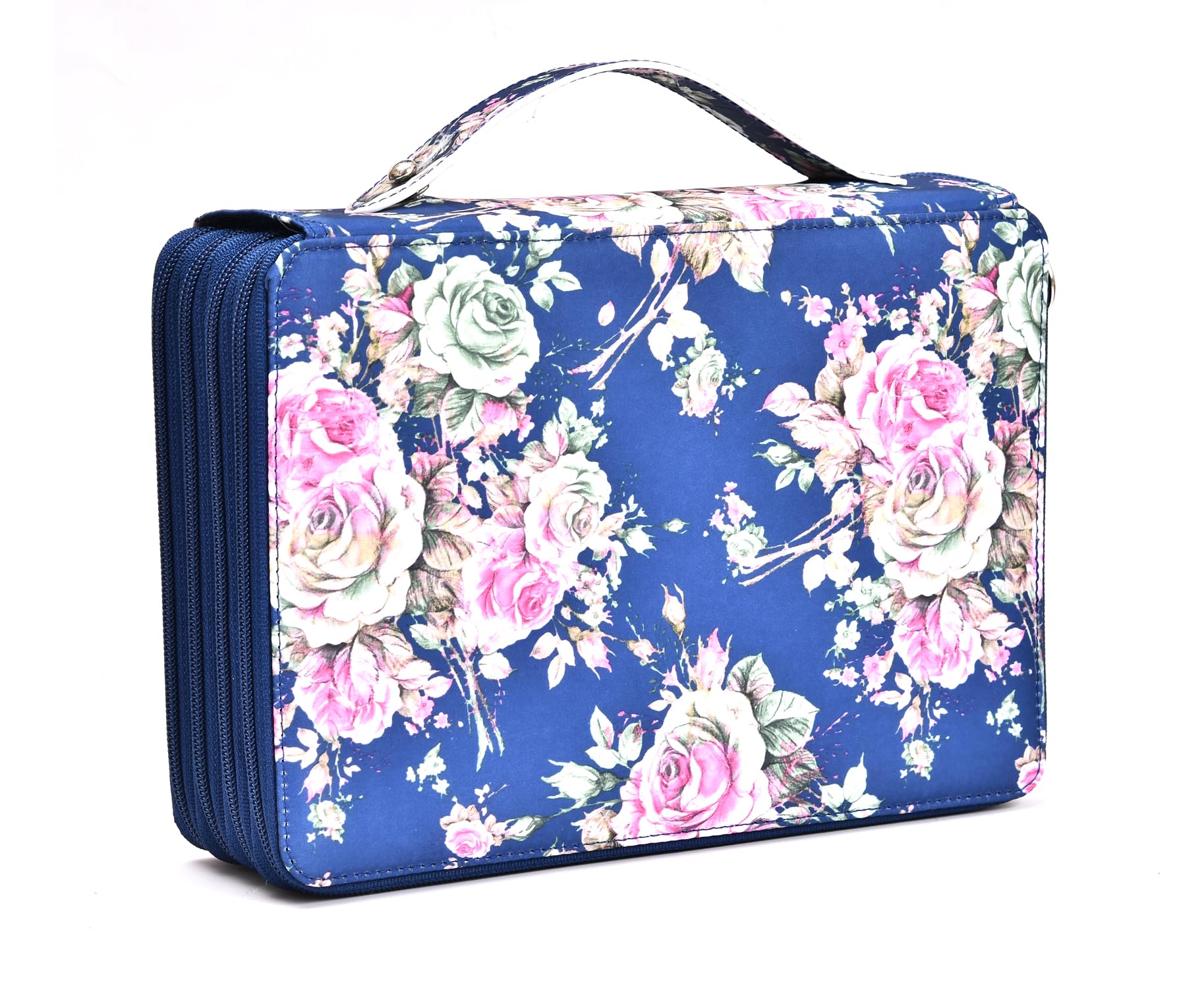 Becho Multifunction Zipper Soft Leather Pencil Case with Multi-Layer Zipper Separation High Capacity Holder Pouch Pen Bag Colored Flower Pencil Pen Box 200 Slots (Blue) - Image 3