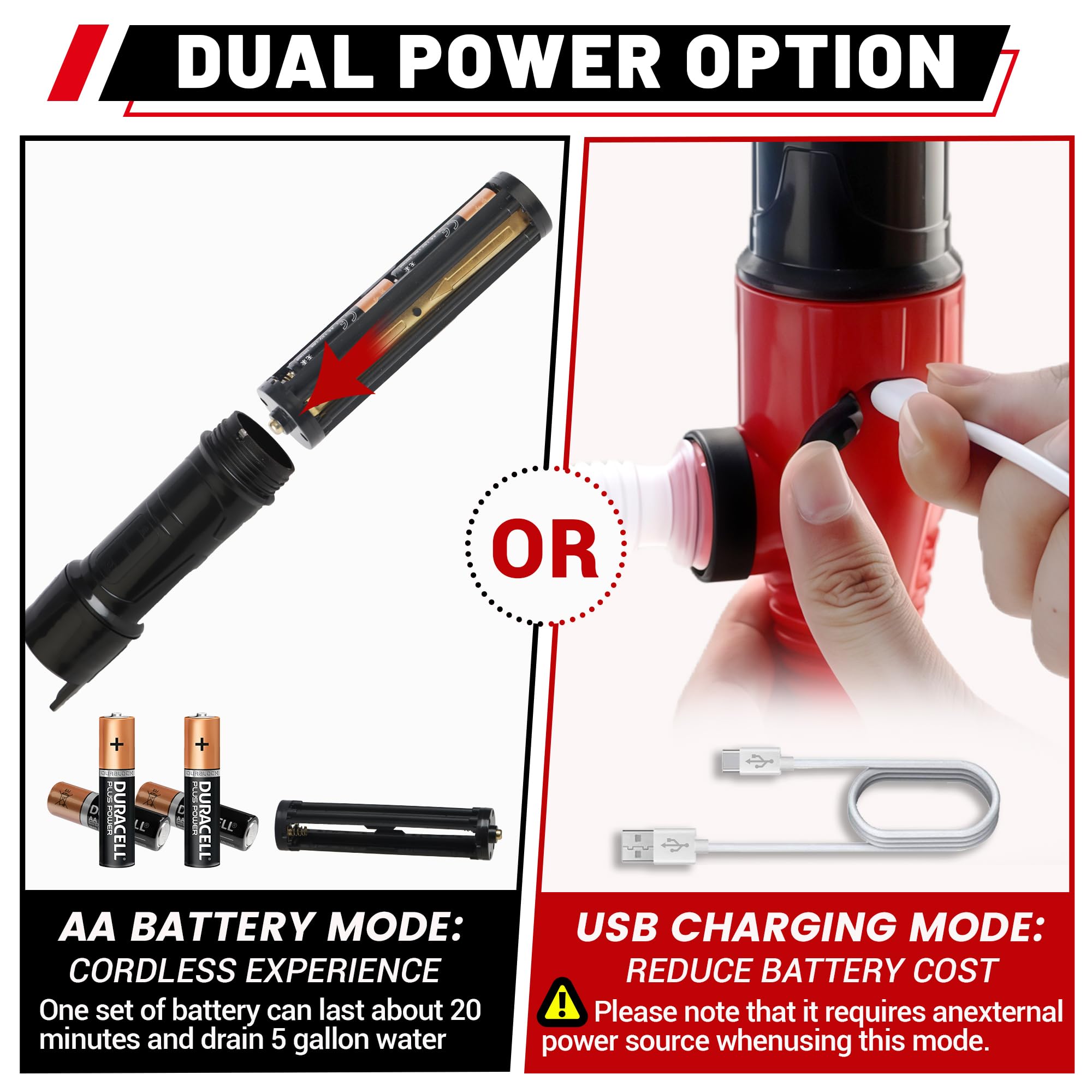 Pompe de transfert de carburant portable alimentée par piles – Rouge