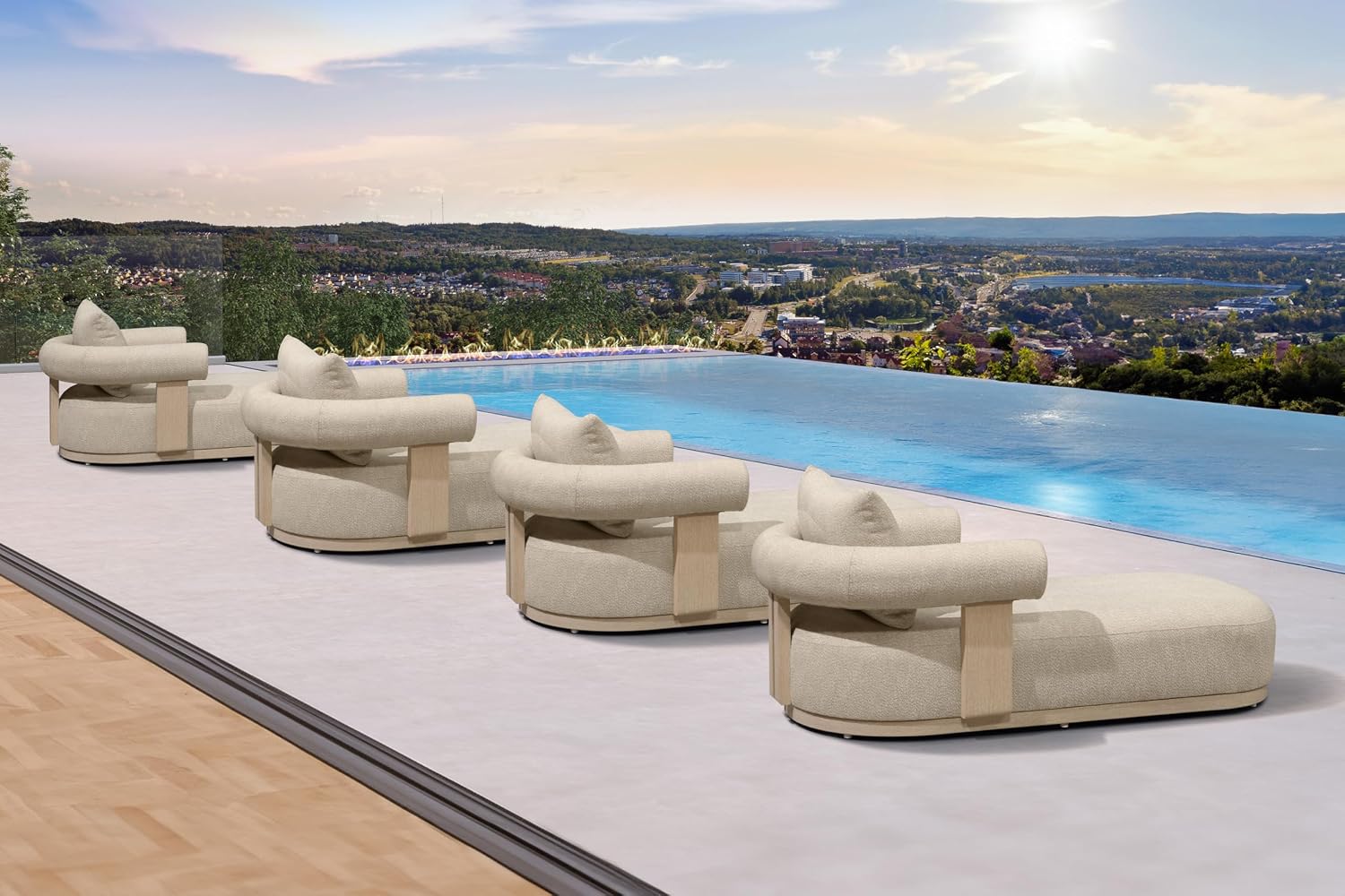 PURPLE LEAF Outdoor Chaise Lounge Set of 4 Chair Modern Aluminum Lounger Daybed with Lumbar Pillow and Armrest for Patio Poolside Beach Sunbathing Deck, Cream