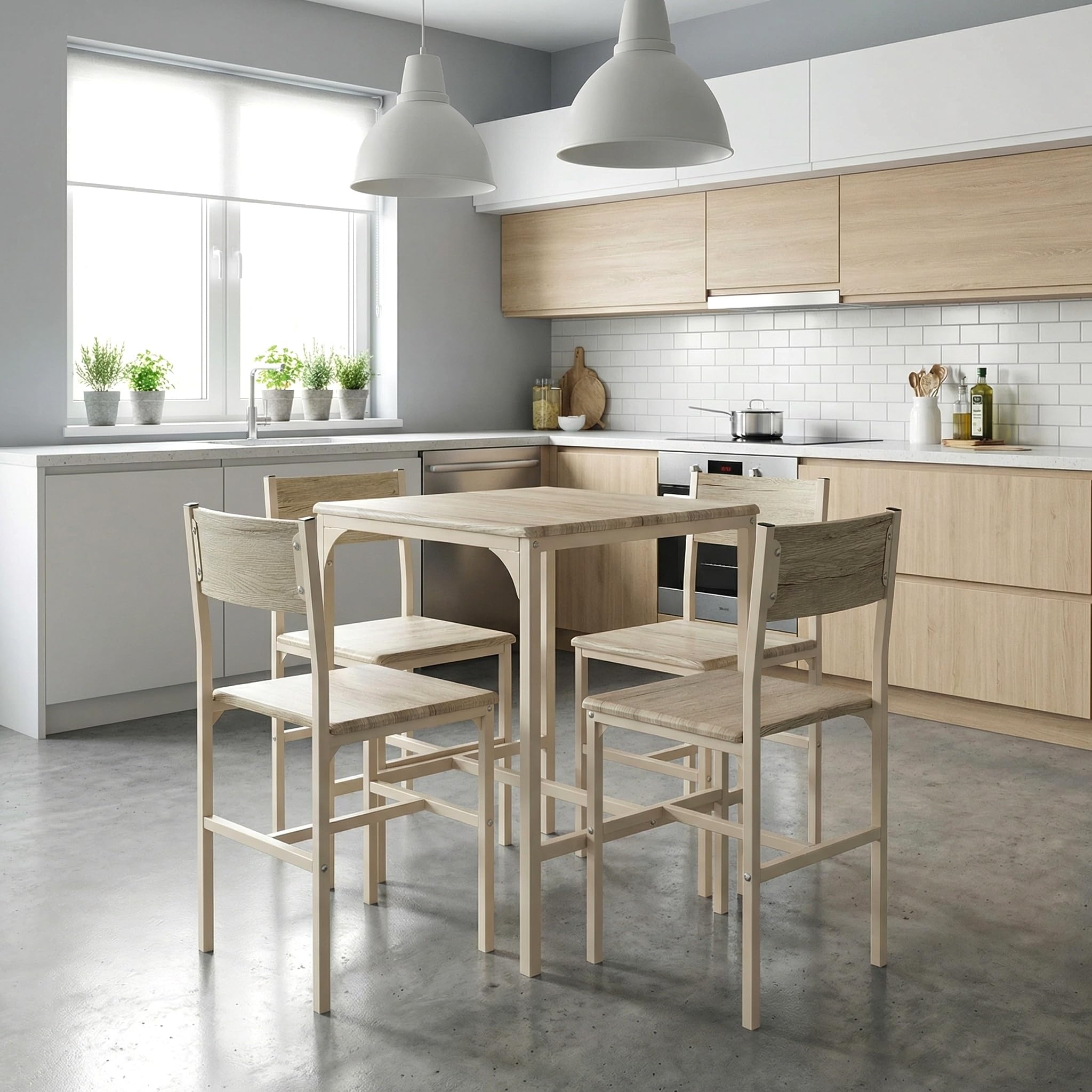 YELLOO Mod. PORTOFINO Set Mesa Bar con 4 sillas Beige Cocina Meubles