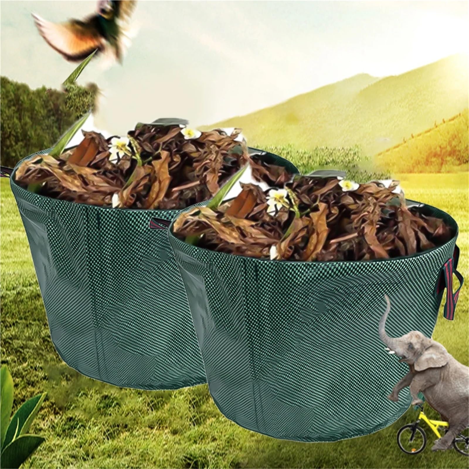 6 pz 50L Pattumiera Impermeabile Tote Contenitore for Detriti Riutilizzabili Bidoni for Rifiuti Da Giardino Con 4 Manici Pieghevoli for Fiori Siepe per Foglie Rifiuti