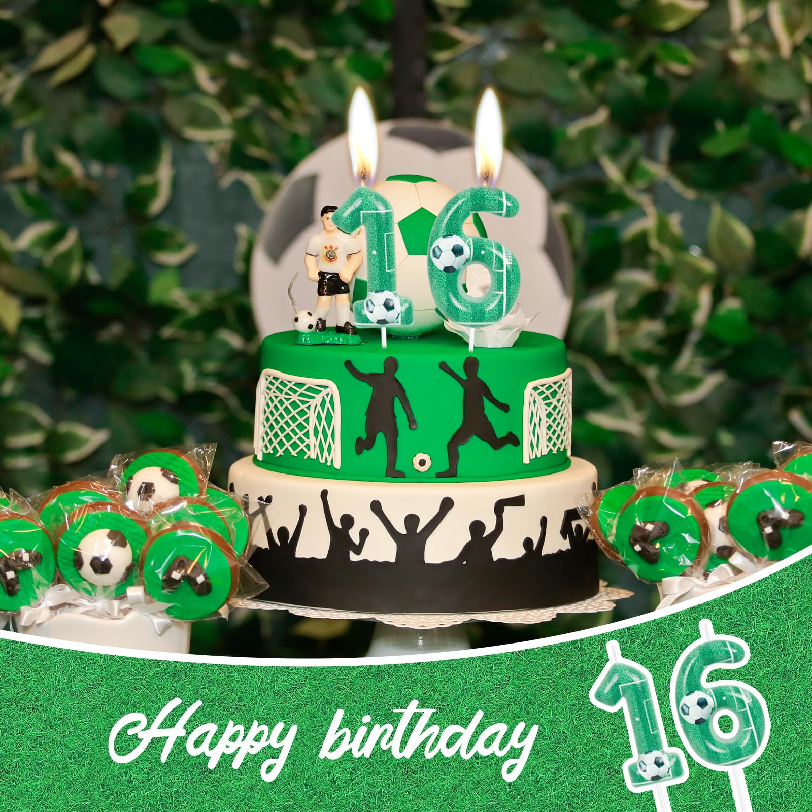 Velas de cumpleaños número 25 con diseño de fútbol verde, decoración para tartas de cumpleaños número 25, decoración de pastel de feliz cumpleaños para hombres y mujeres, suministros deportivos para