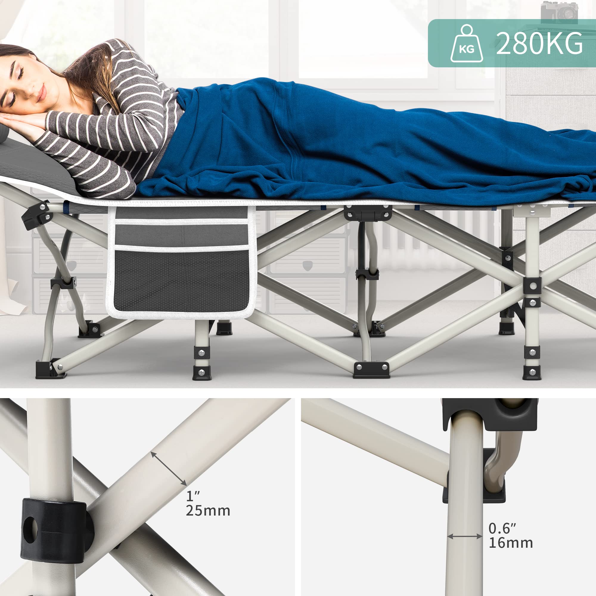 YITAHOME Letto da campeggio pieghevole per adulti, extra largo 71,1 cm, portatile, comodo lettino da campeggio con capacità di 280 kg, per viaggio/ufficio/all'aperto, grigio