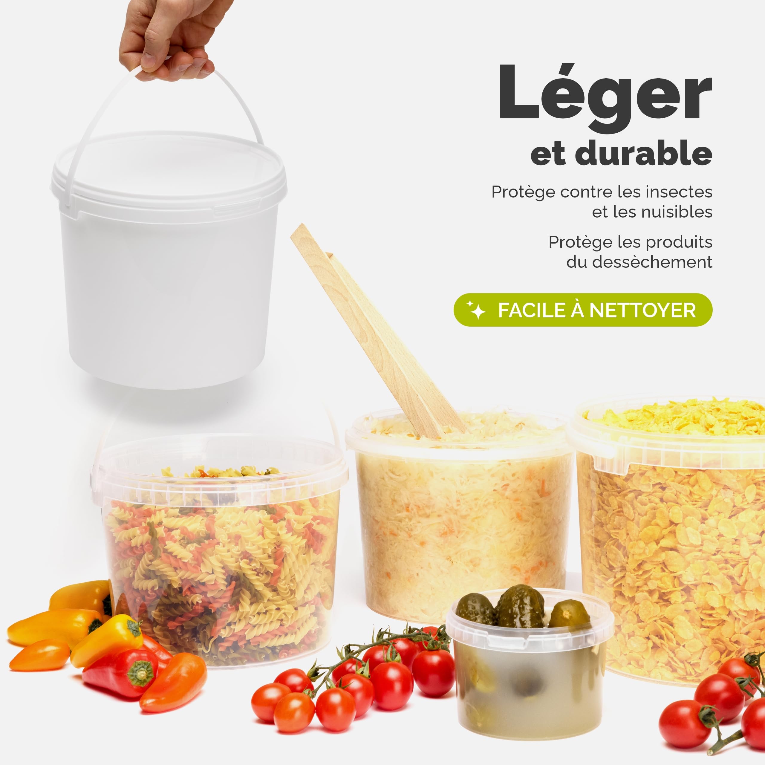 Garronda Seau en Plastique Blanc 30 litres avec Couvercle - pour Le Stockage de Produits Alimentaires et Chimiques - en Polypropylène - Lot de 5 - GD-0117