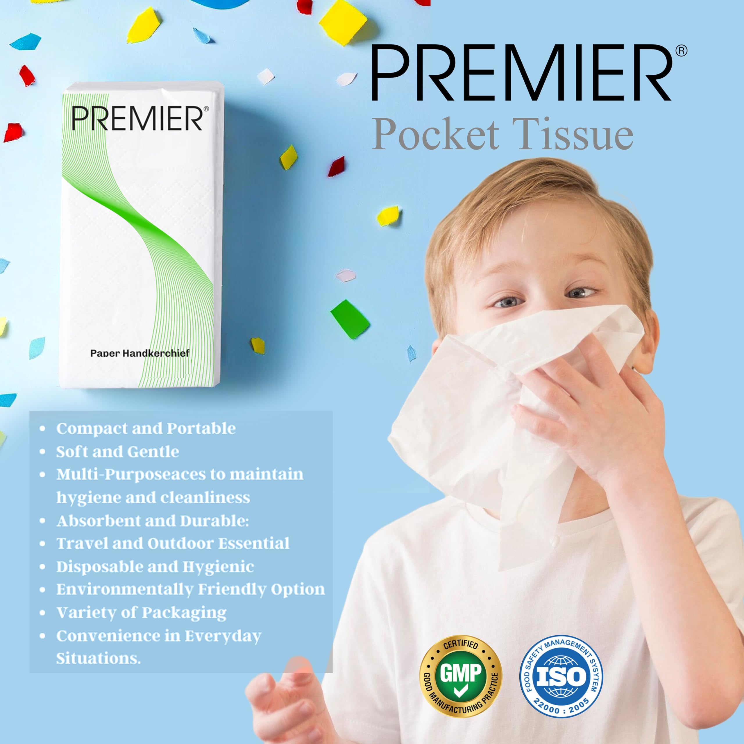 Premier Pocket Hanky 2-Ply Soft Tissues - 15 Pulls per Pack | Ultra-Soft, Strong & Gentle | Travel-Friendly Facial Tissues | Pack of 10 for Home, Office & On-the-Go Hygiene - Image 3 thumbnail