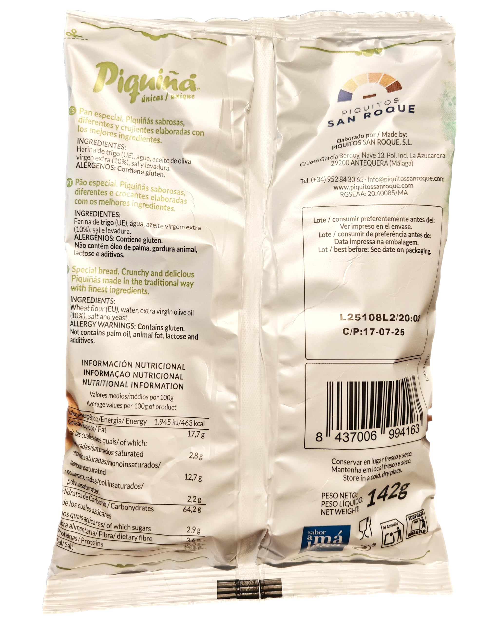 Piquiñá. Regaña gourmet elaborada con aceite de oliva. Pack de 6 unidades 142 gr