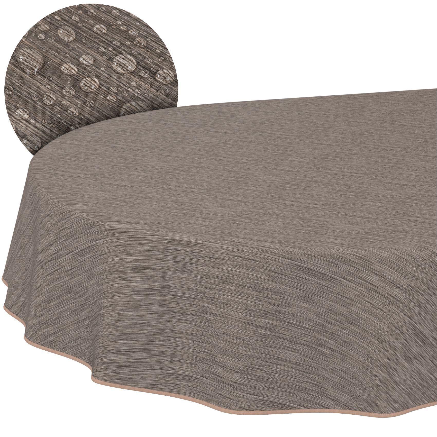 Washable Oilcloth Tablecloth Garden Tablecloth Linen Look Easy Care Water-Repellent 180 x 140 cm (Oval) Brown with Hem