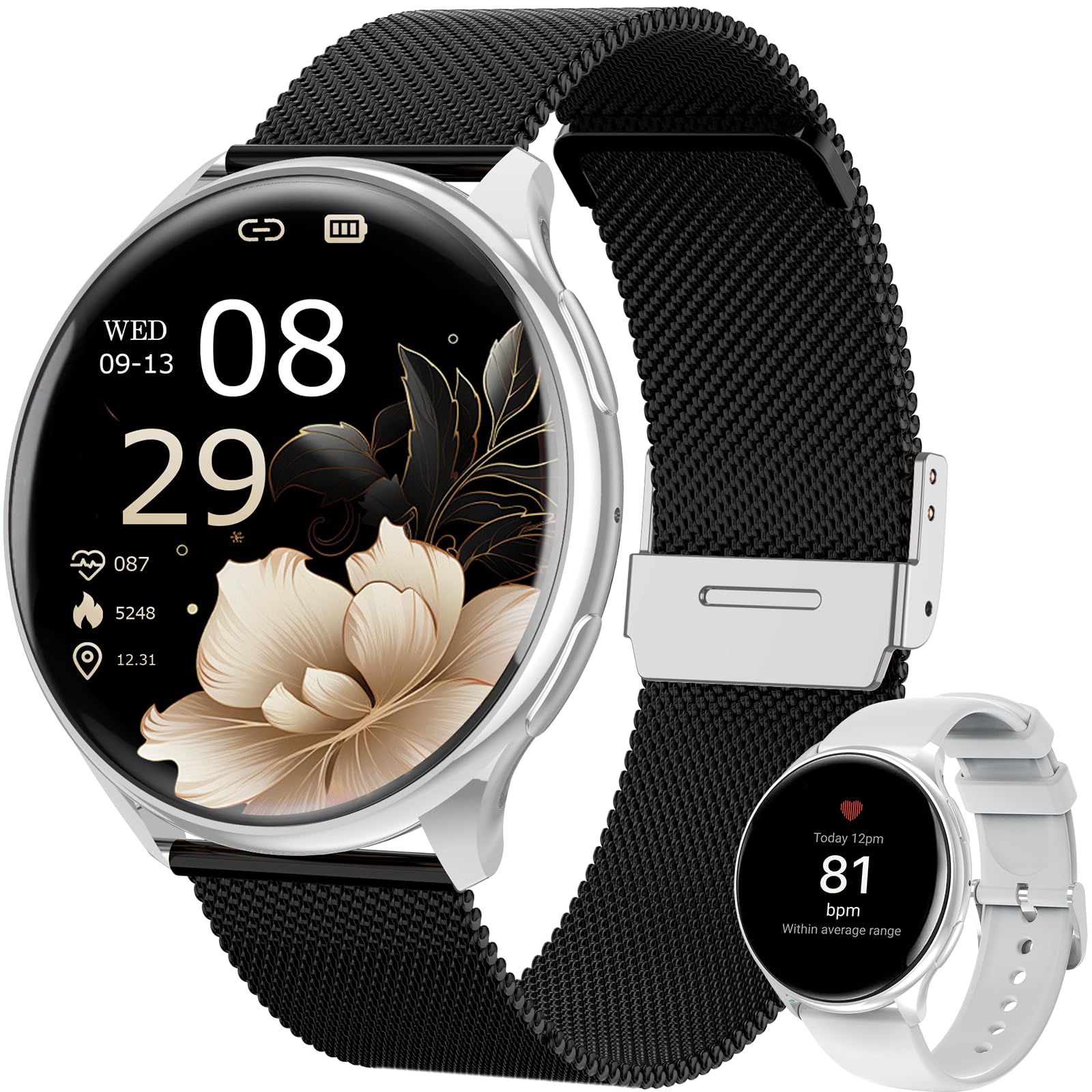 SLOKSFil Smartwatch Damen mit Telefonfunktion, 1.39" Smart Watch Rund mit SpO2, 24H Pulsuhr Blutdruck Schlafmonitor, Fitness Tracker 120+ Sportmodi Schrittzähler für iOS Android