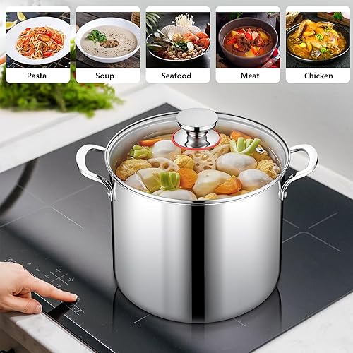 Miniatura 7 de Homikit Olla grande de 12 cuartos de galón, olla de sopa de pollo de acero inoxidable 1810 con tapa, olla resistente para cocinar al vapor y guisar,