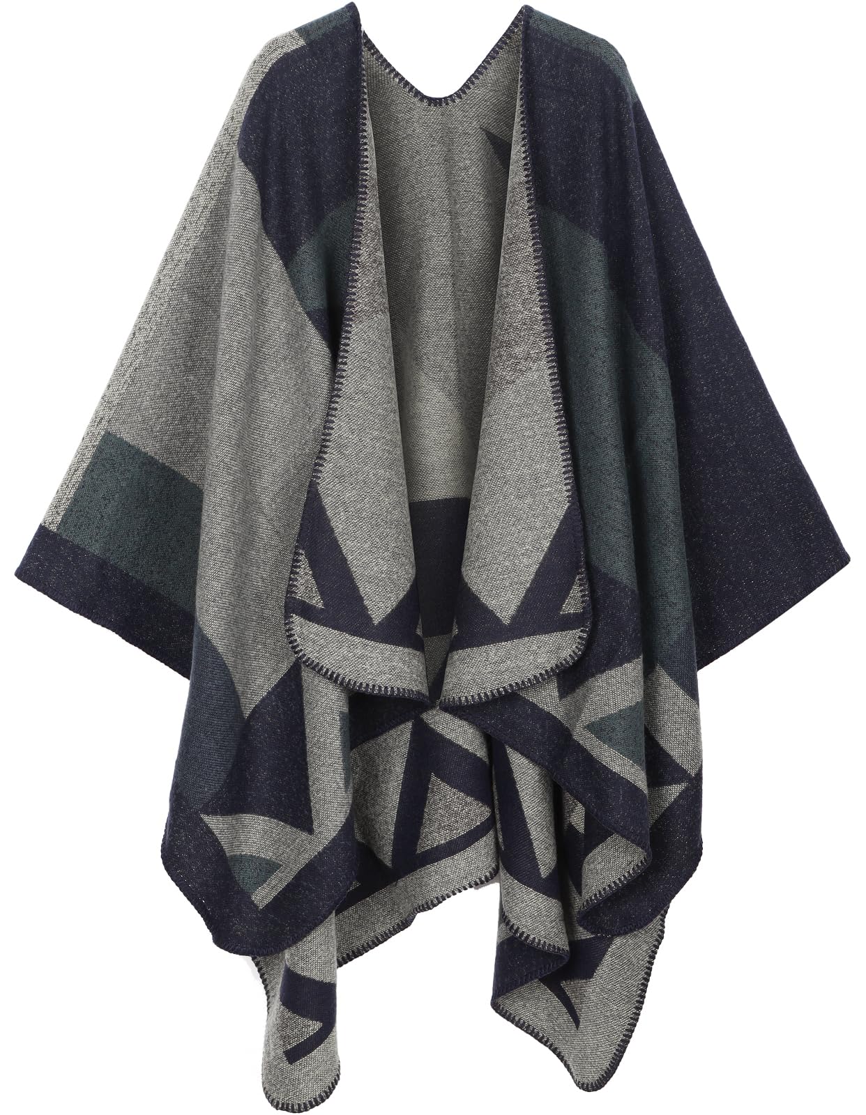 pameila Women's Travel Plaid Shawl Wraps Open Front Poncho Cape Warm Oversized Sweaters Casual Cardigan Shawls for Fall Winter,Series 03-Diamonds Navy Blue, Series 3-diamonds Navy Blue, One Size-picture-39