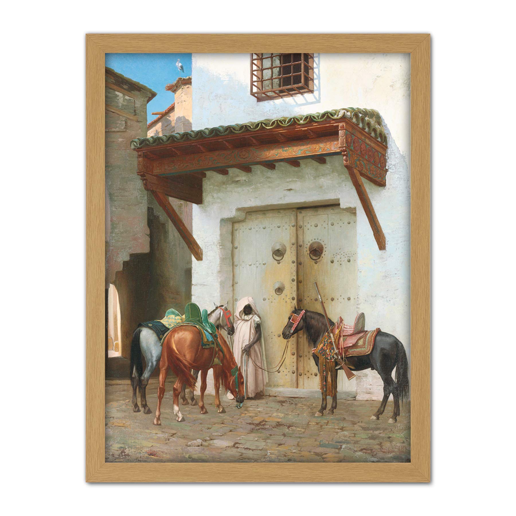 Gerome Horses Held By Slave Painting Large Framed Art Print Poster Wall Decor 18x24 in