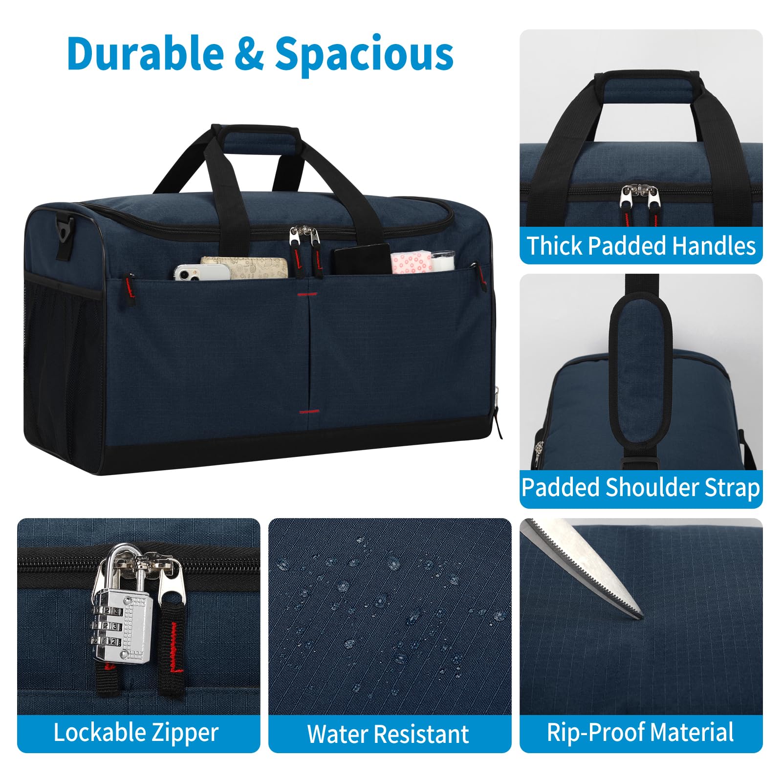 Borsa sportiva da 55 l e borsa da viaggio da uomo grande, Blu mare, Sporttasche 21 Zoll, LONALIA 55L Borsa sportiva da viaggio con scomparto per scarpe