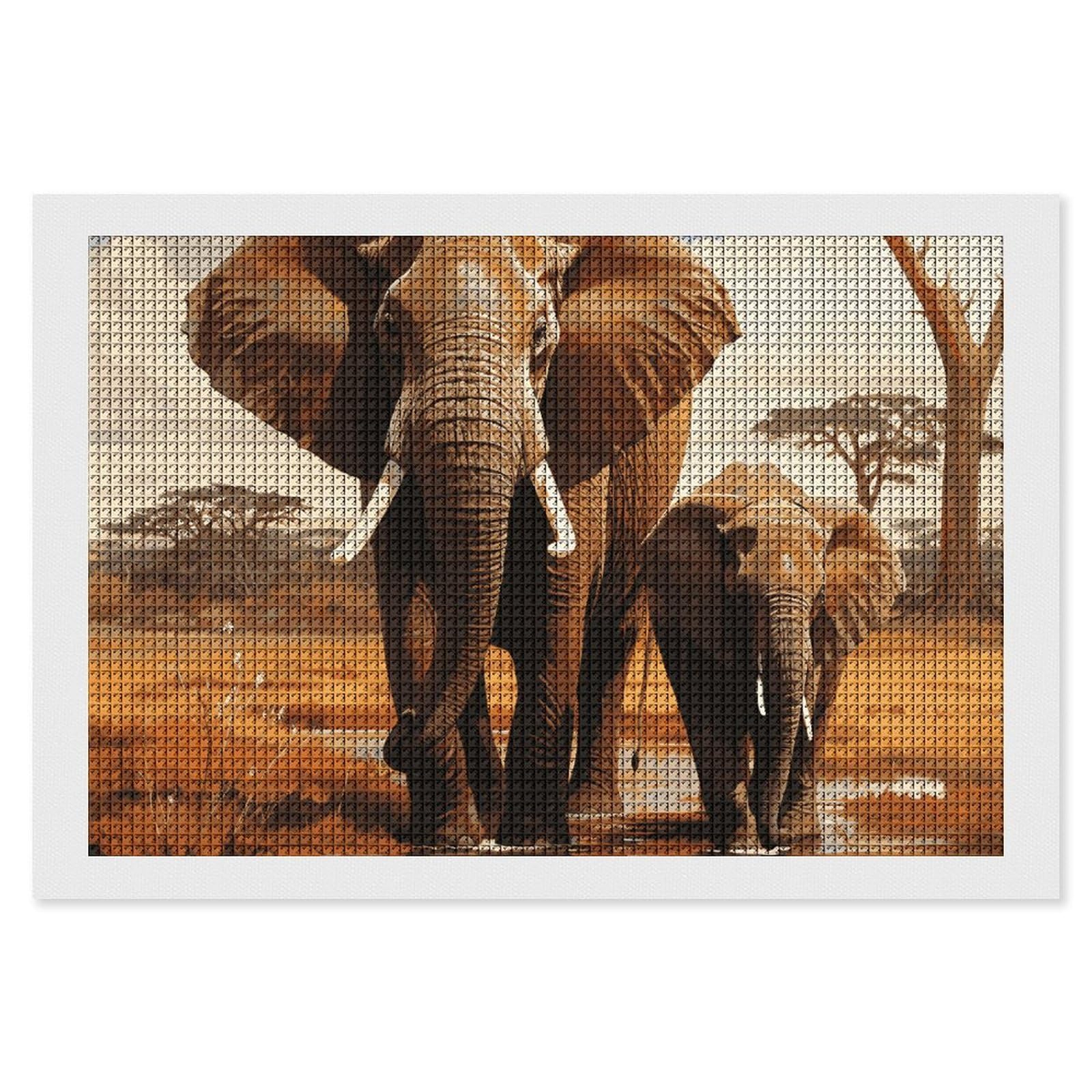 Elephant Family Diamond Art Kits for Adults, DIY 5D Diamonds Painting Kits for Beginner, Round Full Drill Diamond Dots Painting, 8"x12" Diamonds Pictures Gem Art and Crafts Wall Decor
