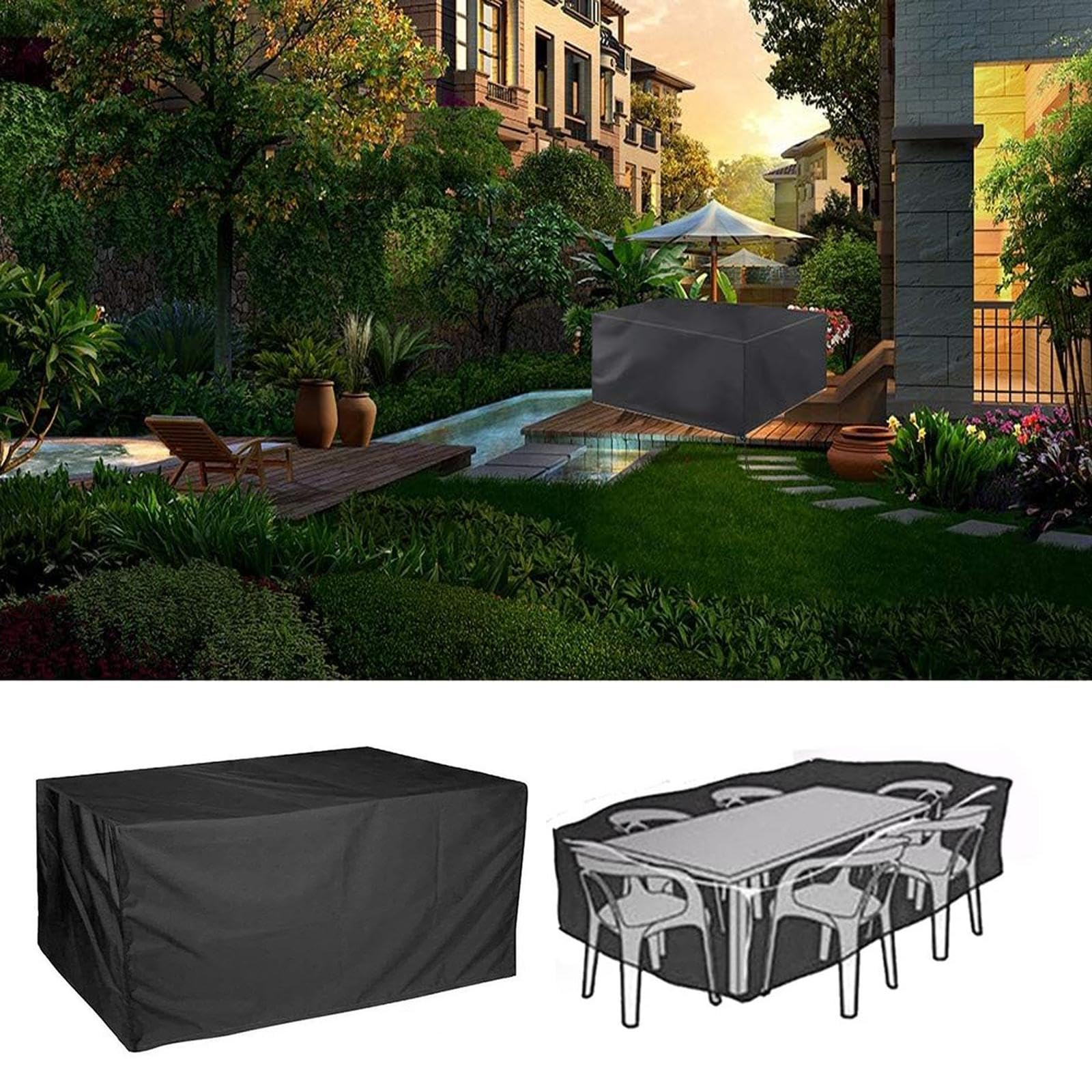 Large Outdoor Table Covers Waterproof Rectangle 155x70x90cm/LxWxH Patio Rattan Table and Chair Set Cover, Patio Furniture Covers Waterproof Anti-UV Heavy Duty 600D Oxford Fabric Furniture Cover
