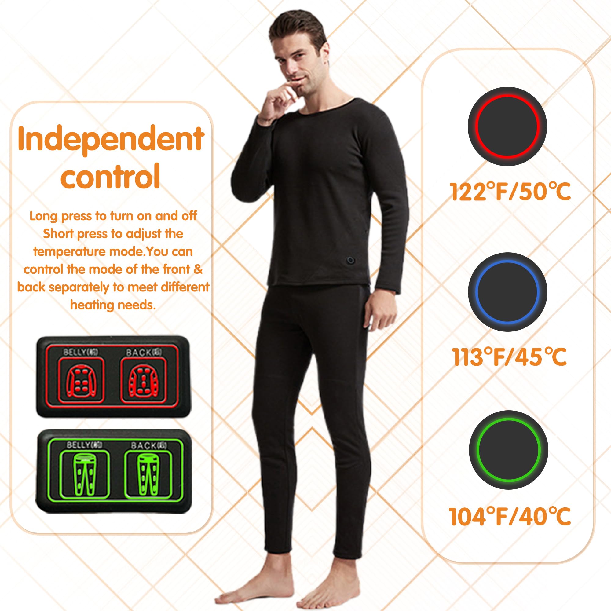 Camisas Térmicas Calentadas, Ropa Interior De Calefacción para Hombre Camiseta De Manga Larga Calentada Eléctrica Superior para La Caza Camping