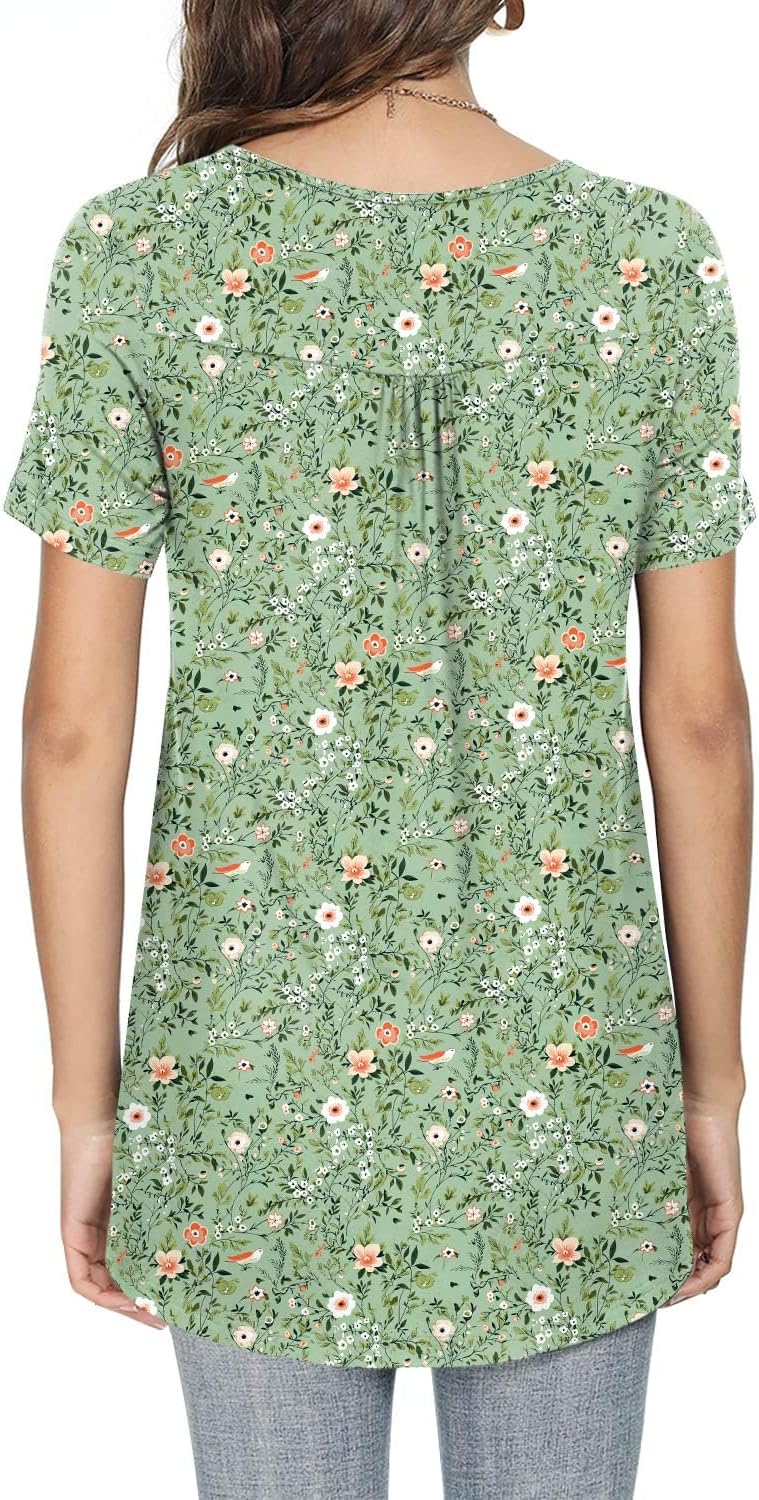 POPYOUNG Women's Summer Tops Short Sleeve Tunic Loose Fitting Henley Shirts Button Down Blouses - Image 4