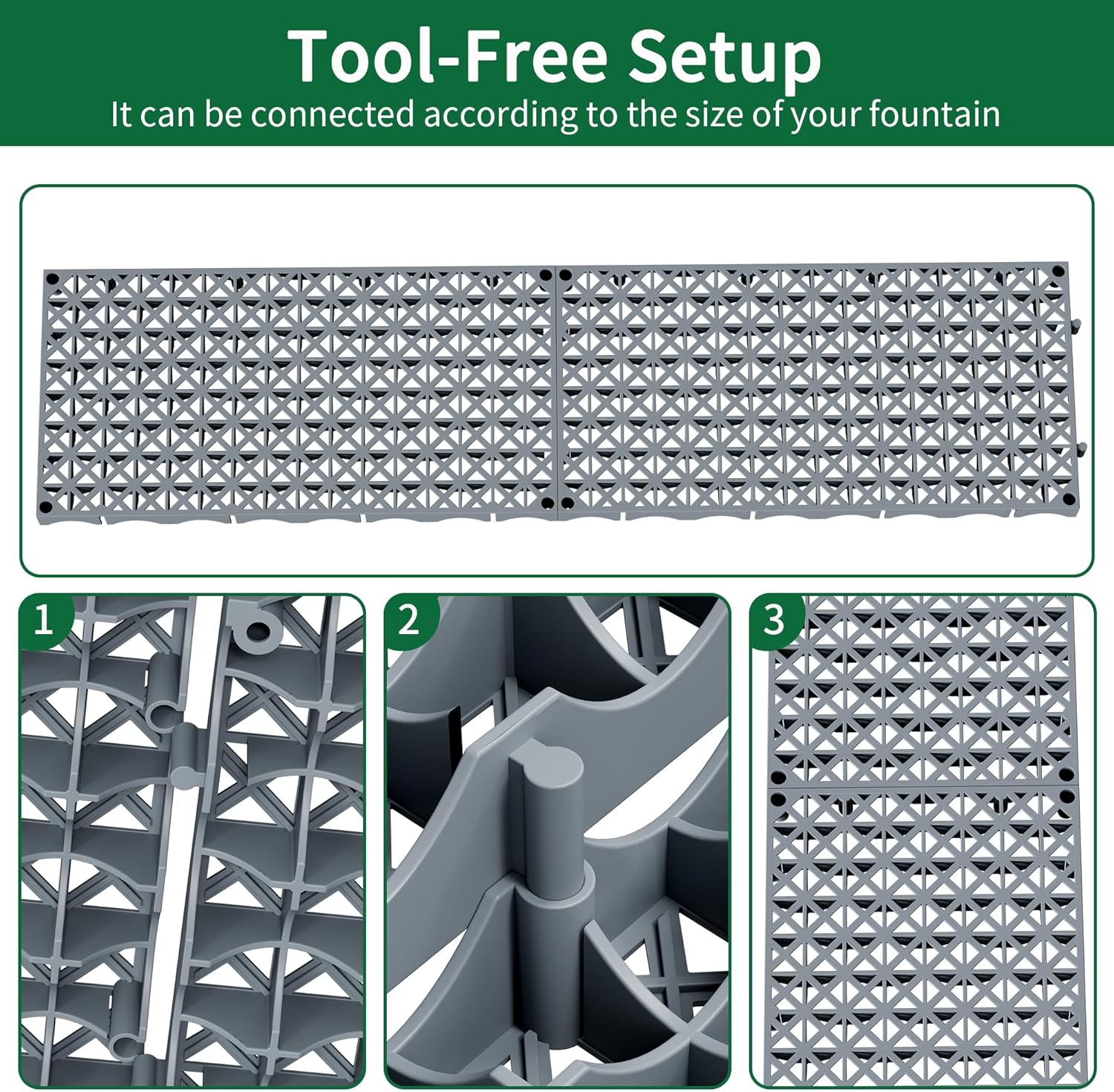 Heavy Duty Fountain Basin Grates,3 Pack 24"×12" Reservoir Grates for for Pond and Water Garden, Suitabel for Water Features, Ponds, Fountains, Landscaping Decor (Cross-Shaped Style)