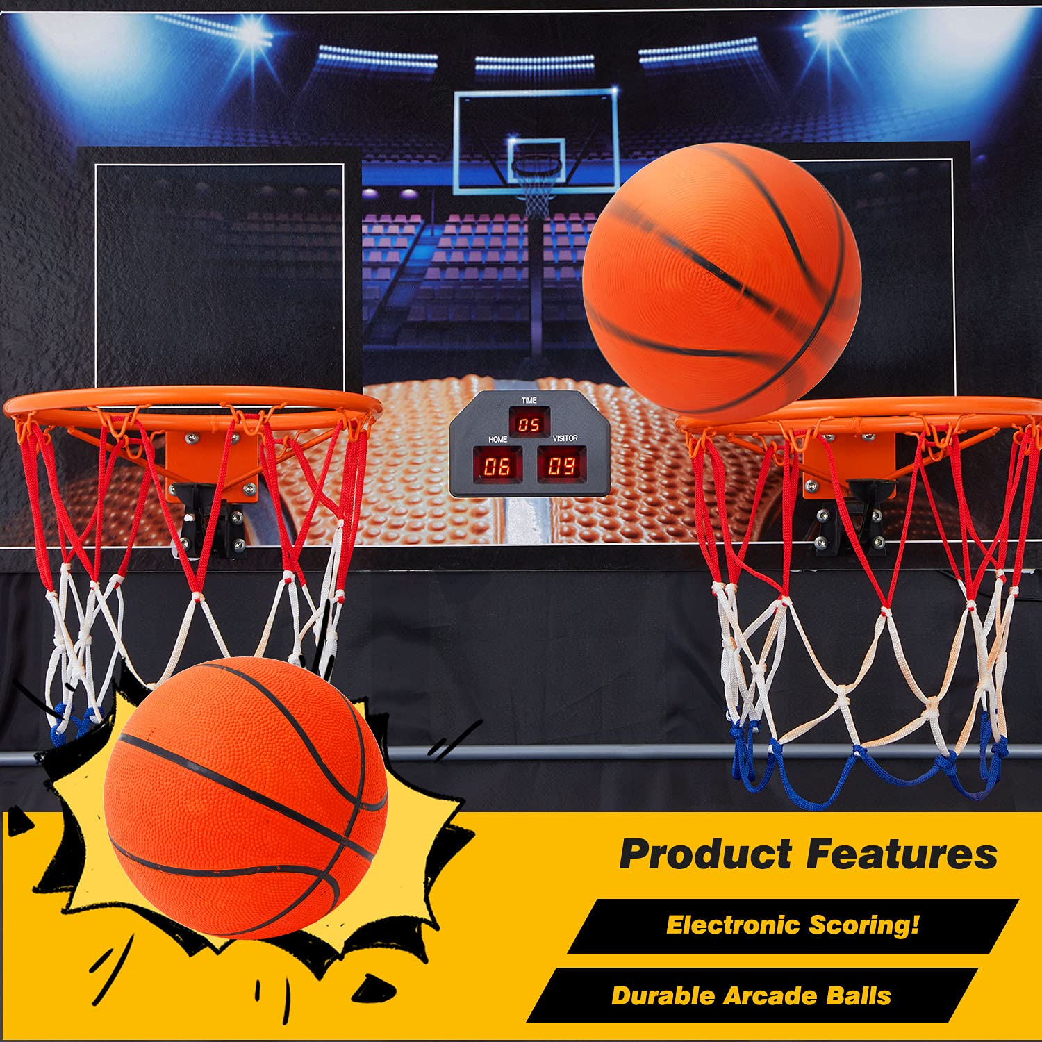 HOMROM Dual Shot Foldable Basketball Arcade Game, 8 Game Modes, Arcade