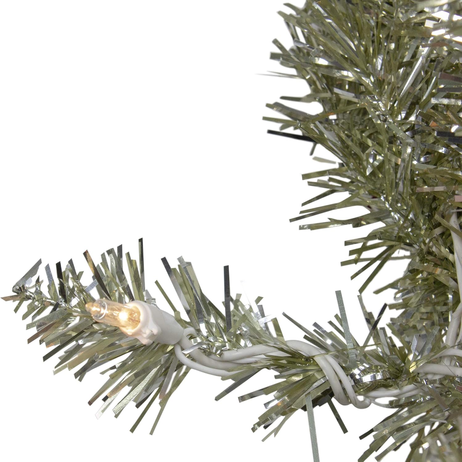 Pre-Lit Metallic Champagne Artificial Tinsel Christmas Wreath - 24 inch Clear Lights