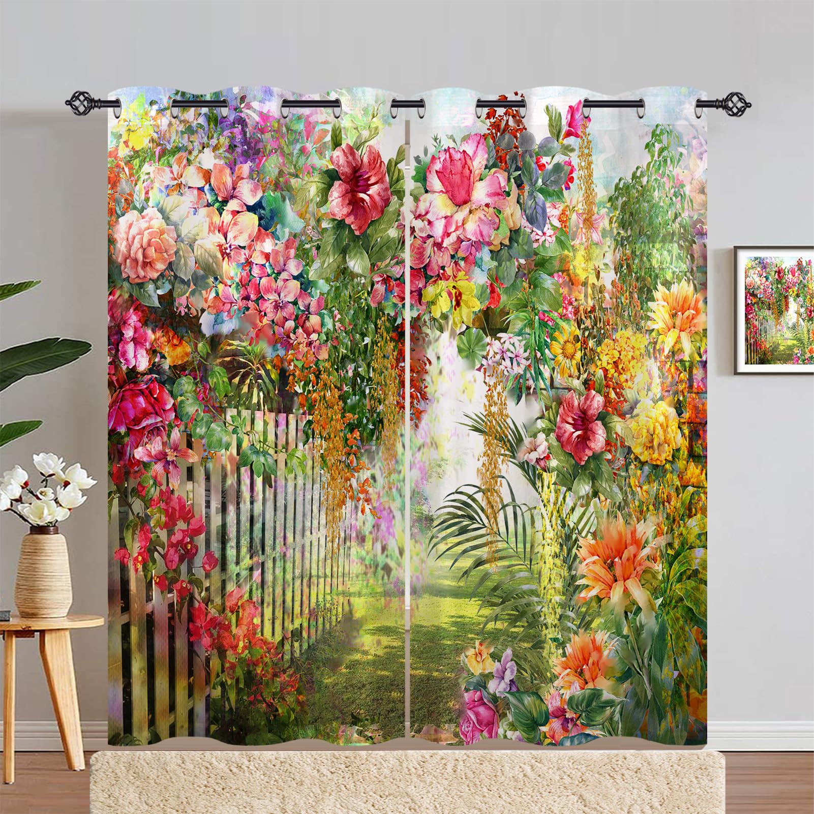 ANHOPE Garden Floral Blackout Eyelet Curtains 2 Panels W 46" x L 84"