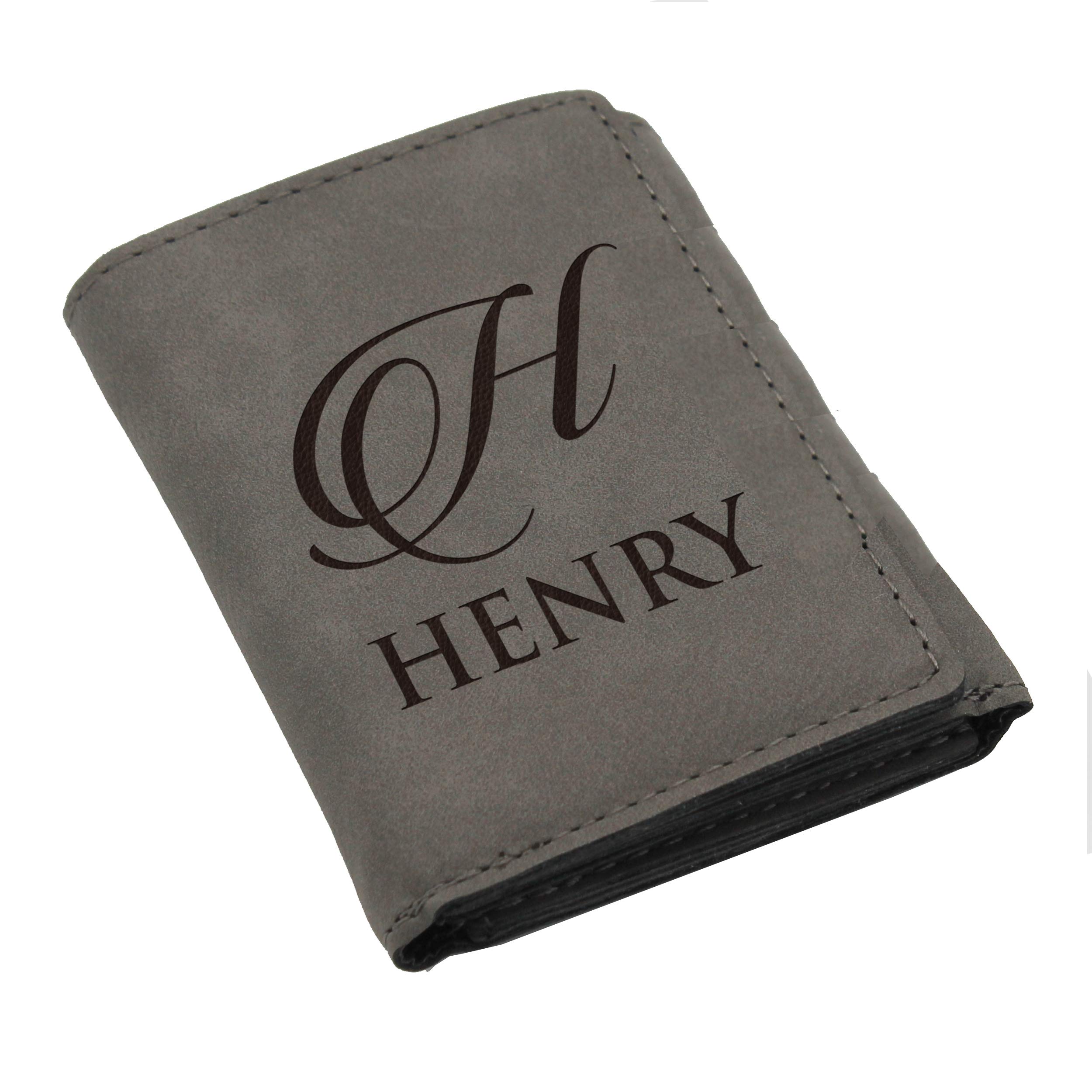 The Wedding Party Store Custom Personalized Trifold Wallet for Men, Him, Husband, Groomsmen (Gray)