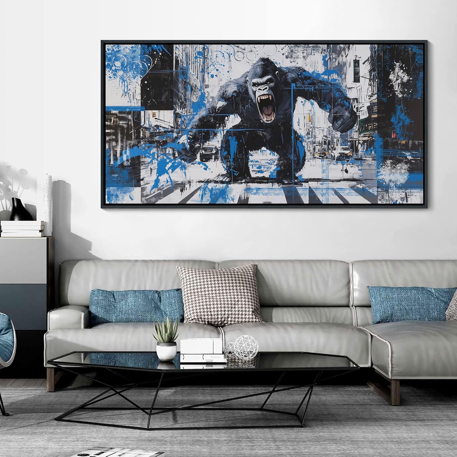 JEAWA Framed Canvas Wall Art - Large Creative Wall Art for Bedroom Living Room Bathroom, Modern Artwork Decor for Home Decoration, Strong Bull Color Graffiti, 29x58 IN