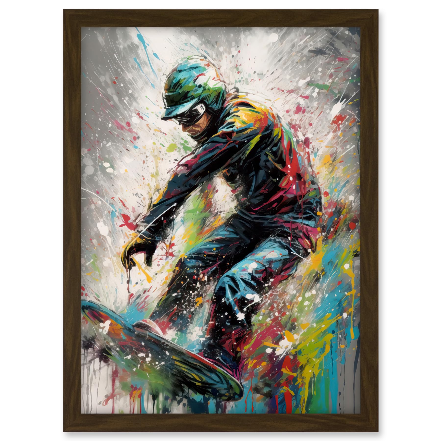 Artery8 Snowboarding Extreme Sport Athlete Paint Splat Artwork Framed A3 Wall Art Print