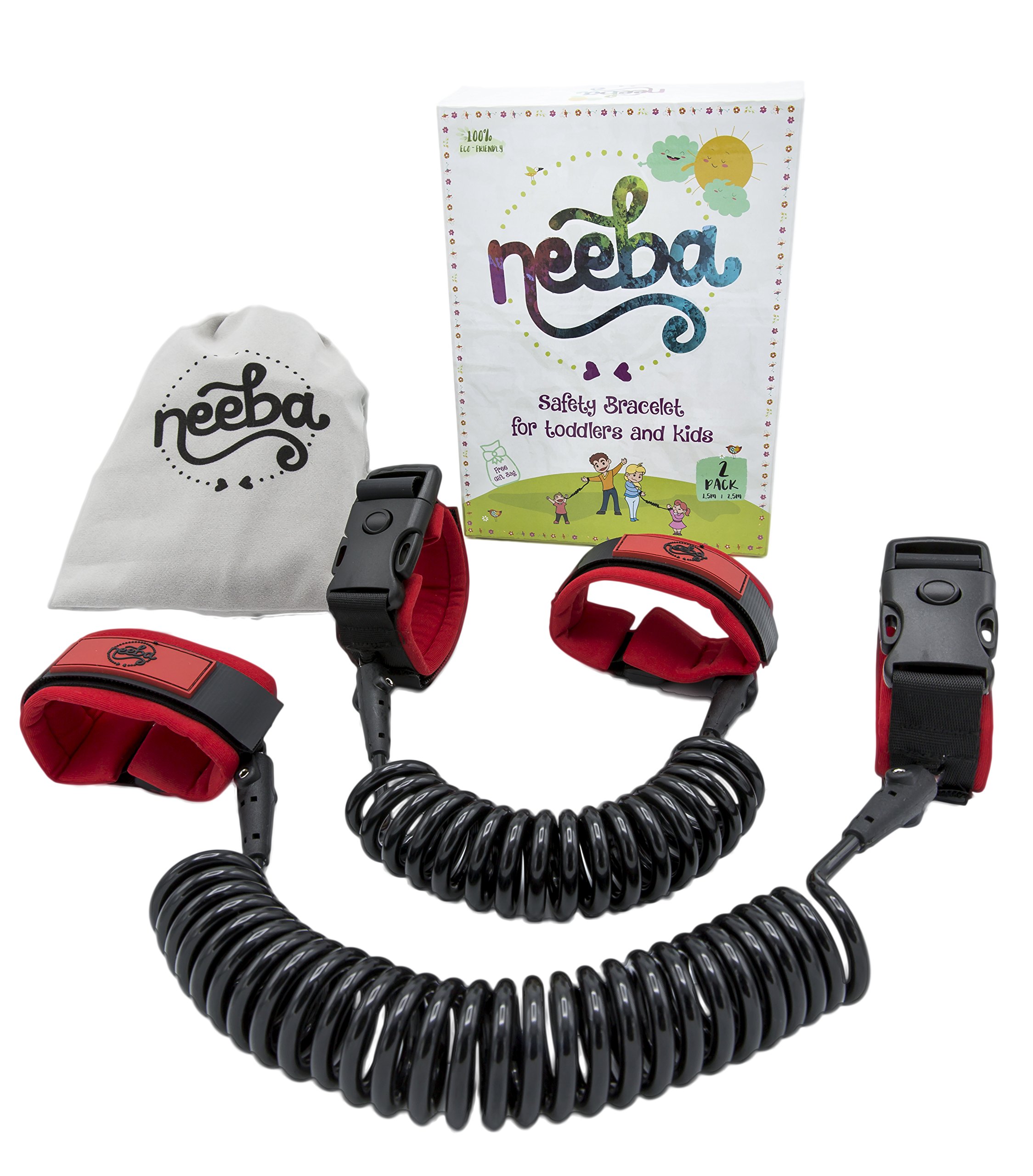 Safety Child Anti Lost Wrist Link | Unique 3 Way Opening System | Comfortable, Portable and Adjustable on Both Sides | 2 Pack (2.5m & 1.5m Cords)