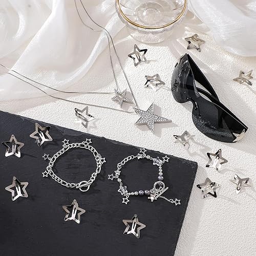 Miniatura 6 de 35 Pcs Y2K Accessories Set for Women, Silver Y2k Jewelry Set with Layered Necklace Retro Sunglasses Star Hair Clip Earing and Bracelet, Vintage 90s