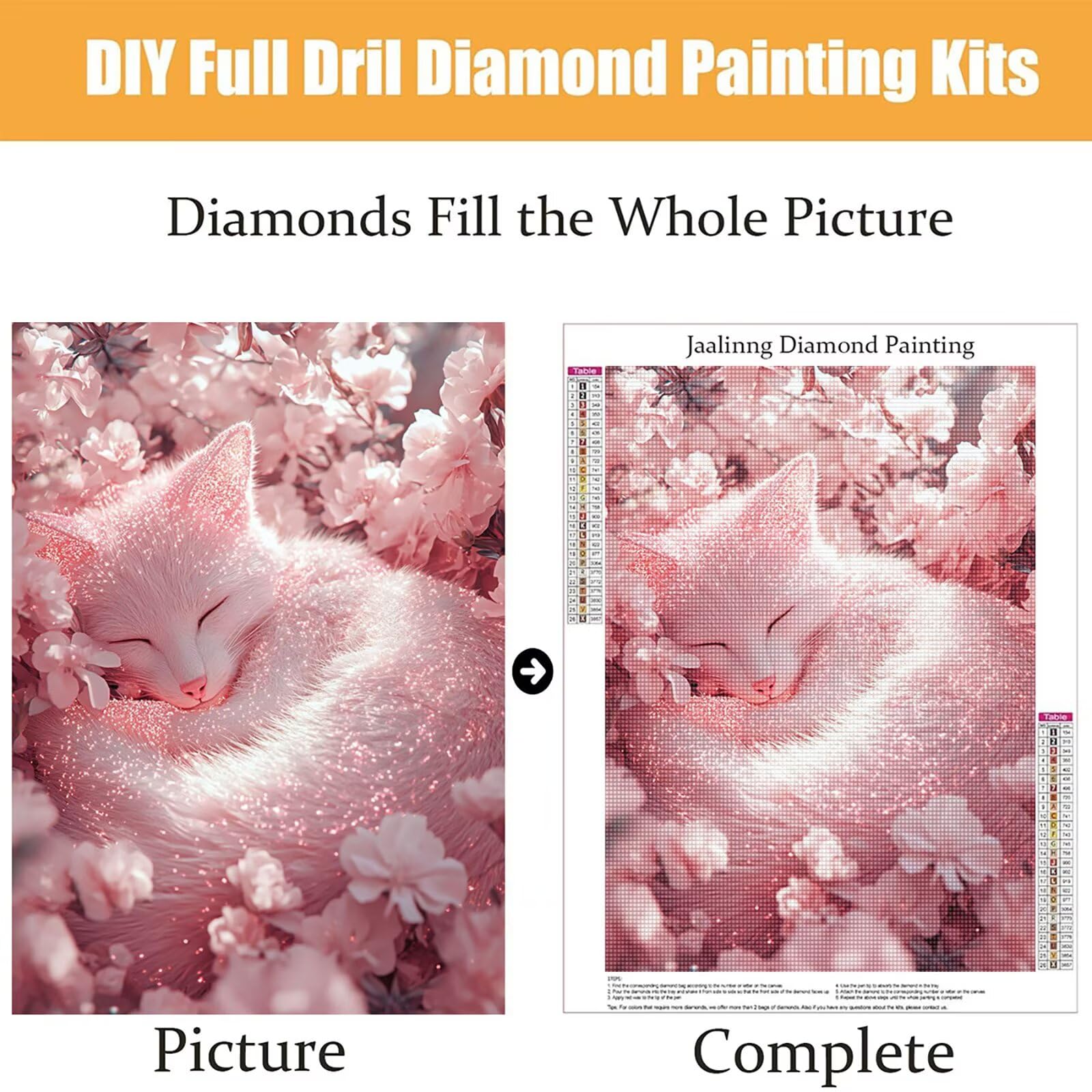 Diamond Painting Kit Completo, Diamond Painting Fox, 5D Quadrato Pittura Diamante Kit Manualidades Adultos DIY Diamantini Crystal Art Disegni Ricamo a Punto Croce Artigianale, 60x90cm Fiori j0-612