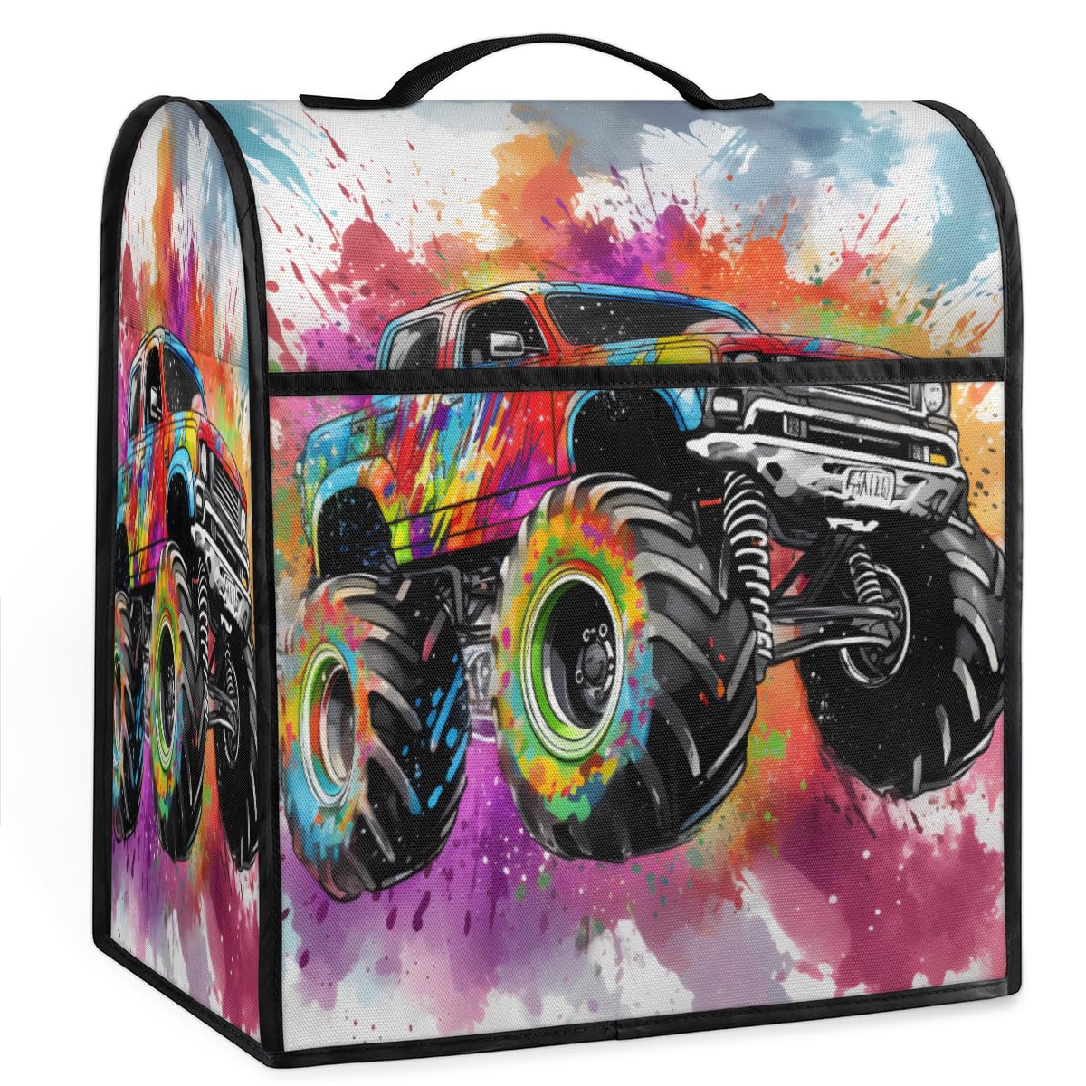 Coffee Maker Cover Colorful Monster Truck Kitchen Appliance Covers Small Appliance Covers Blender Cover Juicer Cover Dust Covers for Kitchen Appliances with Top Handle and Pockets,Washable,B525