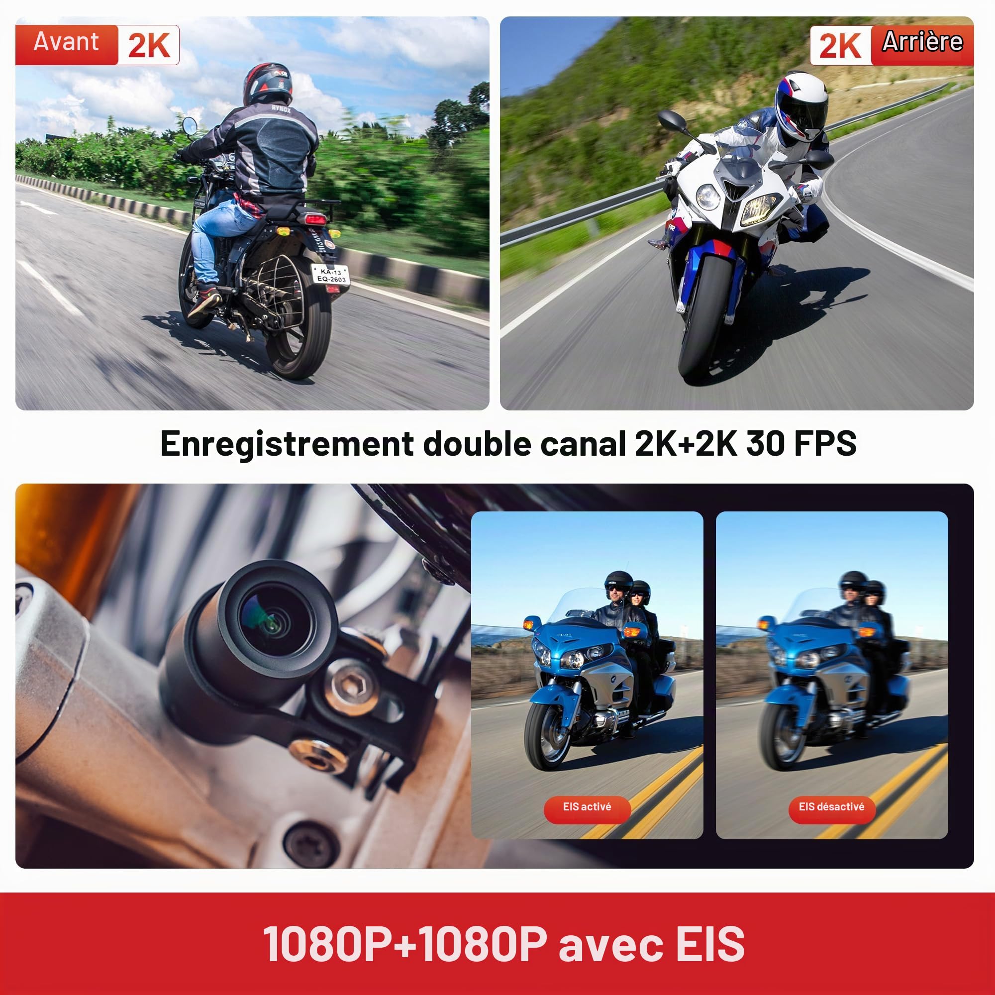 INNOVV K7 Caméra de Dash Moto Avant et Arrière avec EIS 2K+2K@30FPS ou 1080P+1080P@60 FPS, Caméra de Moto, GPS, WiFi, Mode Parking 24h, Détection de Collision, Caméra de Moto Étanche, Supporte jusqu'à